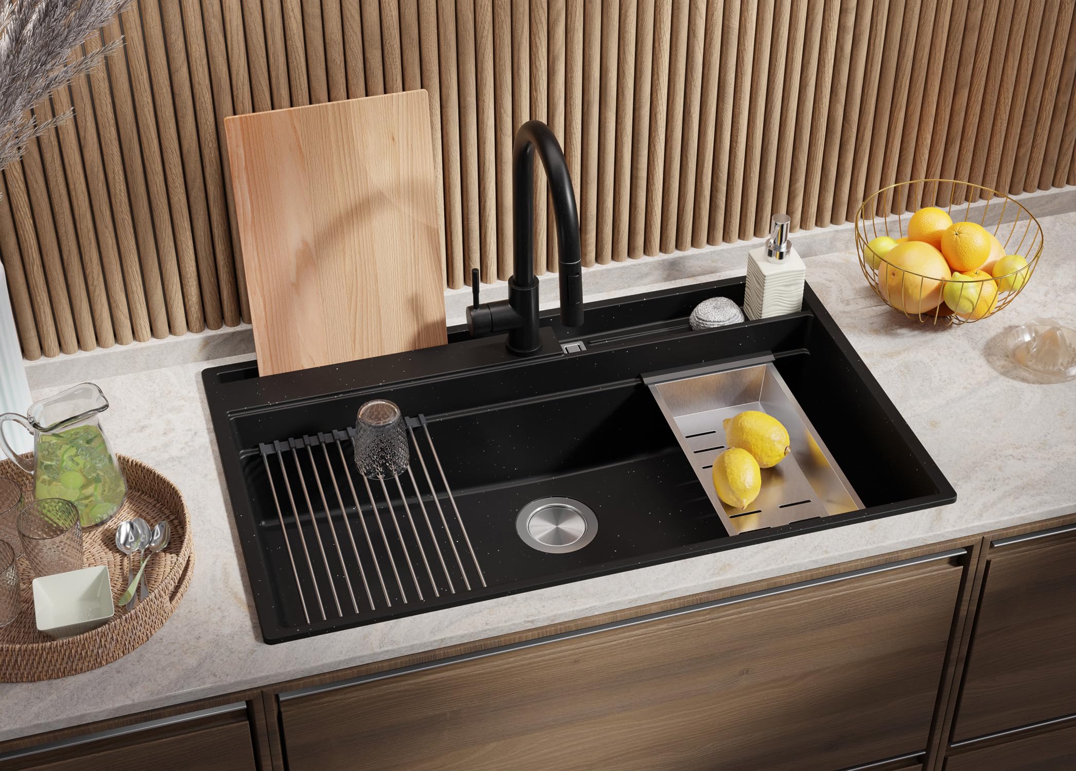 PRIMAGRAN Lavello da Cucina al Mobile 90cm + Kit di scarico, 88x53cm