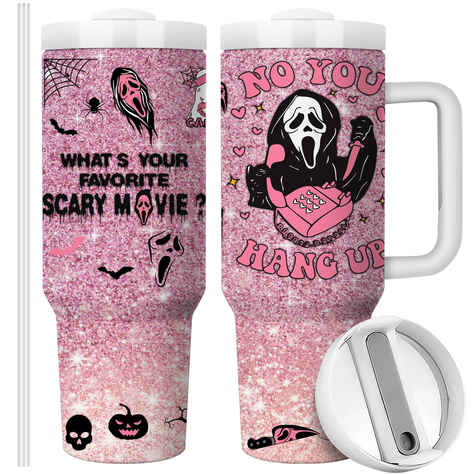 Equoza Halloween Scary Mask Tumbler with Lid and Straw 40oz Stainless Steel Travel Coffee Mug Horror Theme Double Wall Insulated Cup Funny Gift for Women Men (Pack of 1)