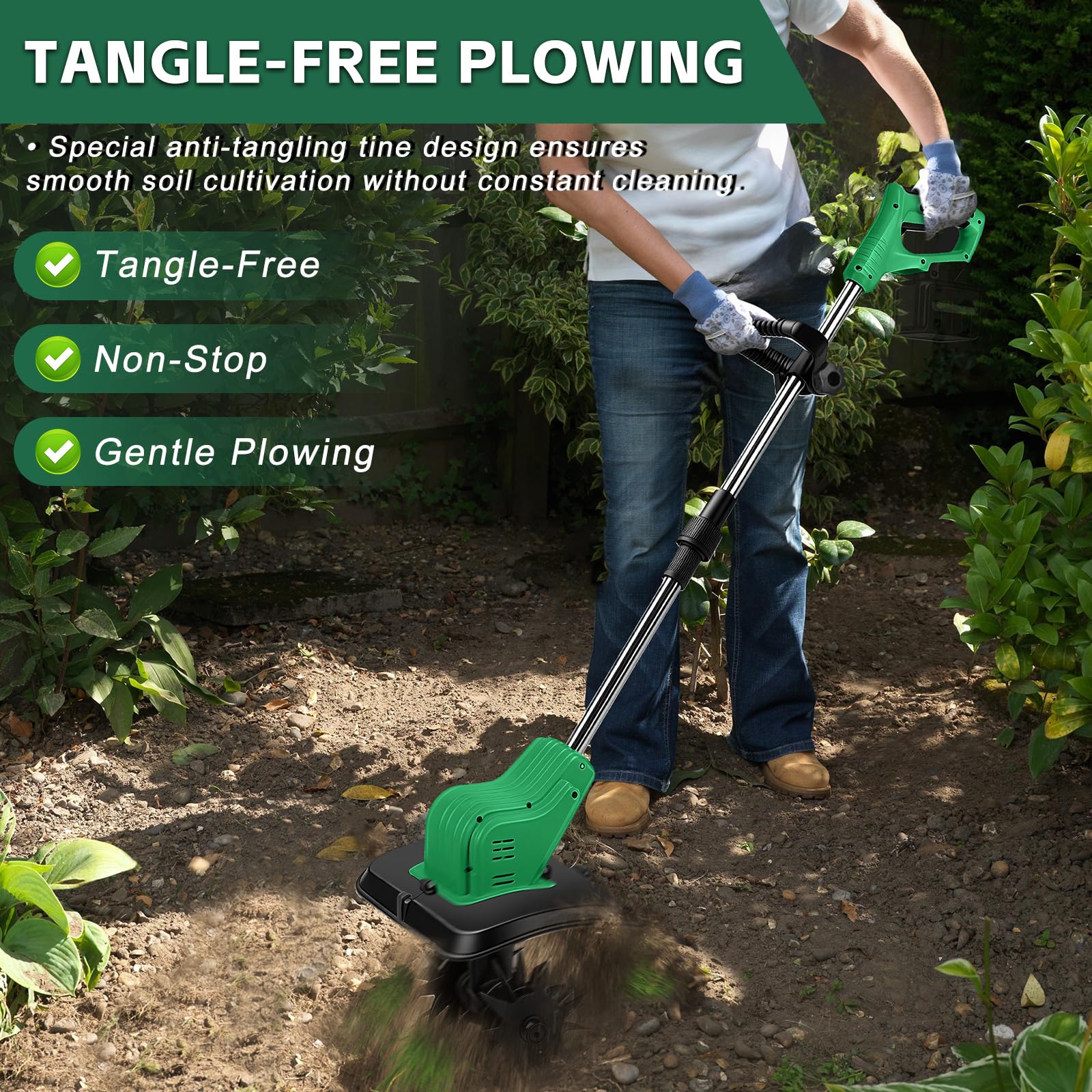 Akku-Bodenhacke für Makita 18V Akku, 650W Faltbar Gartenfräse Elektrisch, Bürstenloser Motor, 300 U/Min Geschwindigkeit, 16CM Arbeitstiefe und 30CM Arbeitsbreite (Ohne Akku)
