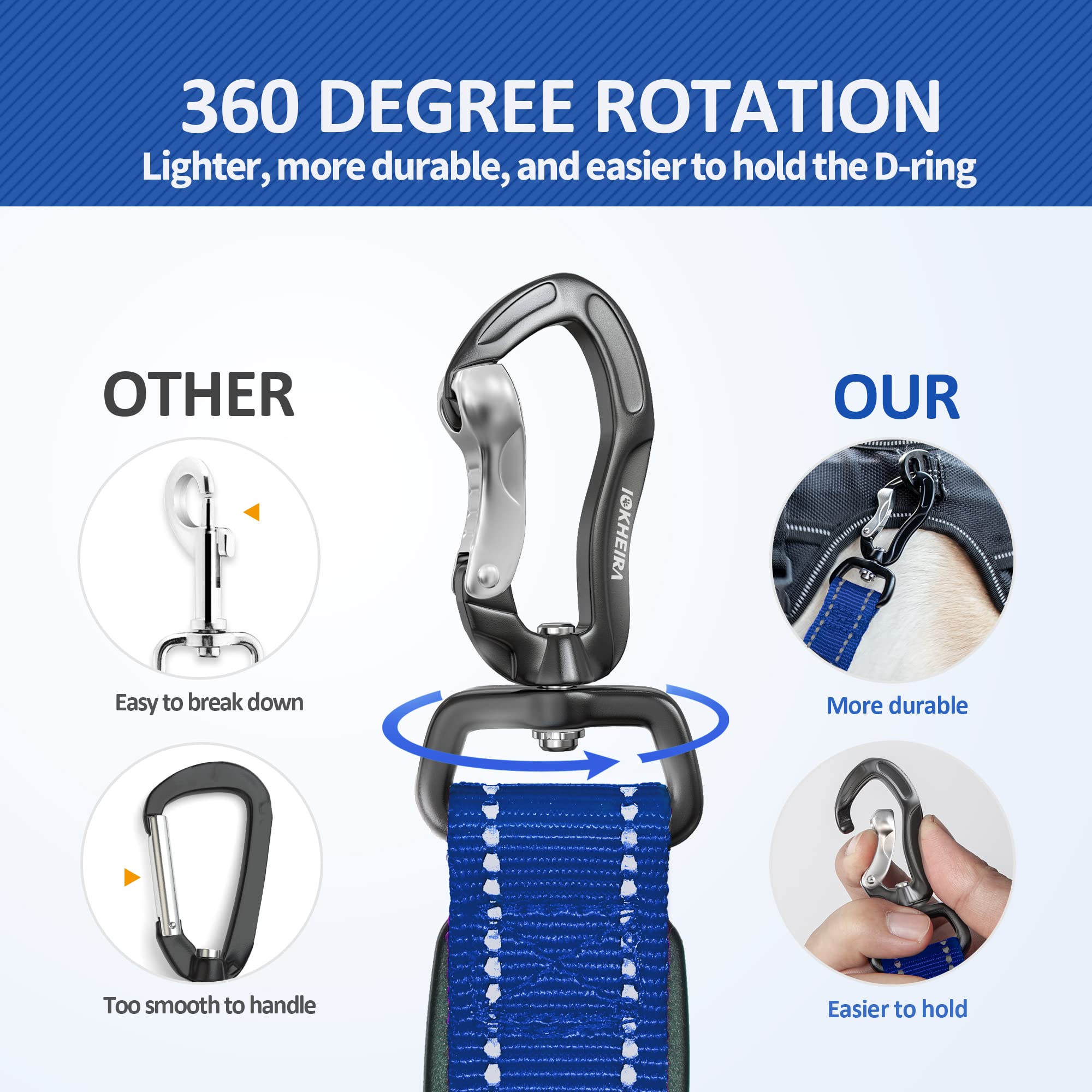 IOKHEIRA Multifunctional Dog Leash for Large & Medium Dogs, Adjustable with Car Seatbelt, 4-6 FT Strong Bungee (Blue)