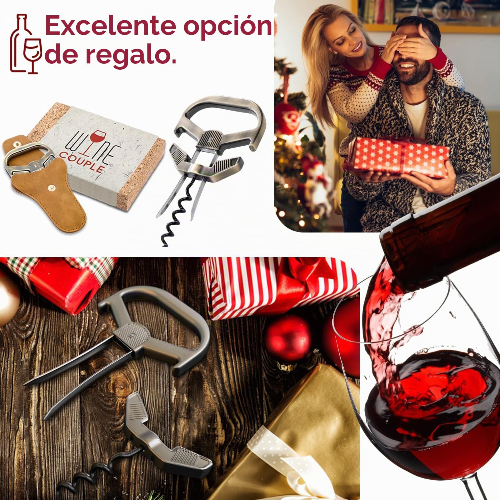 Ah So Abridor de Botellas de Vino, Sacacorchos para Vinos Antiguos con Funda de Piel Portátil, Extractor de Corcho de Dos Puntas, Regalo Ideal para Amantes & Conocedores de Vinos (Bronce1)