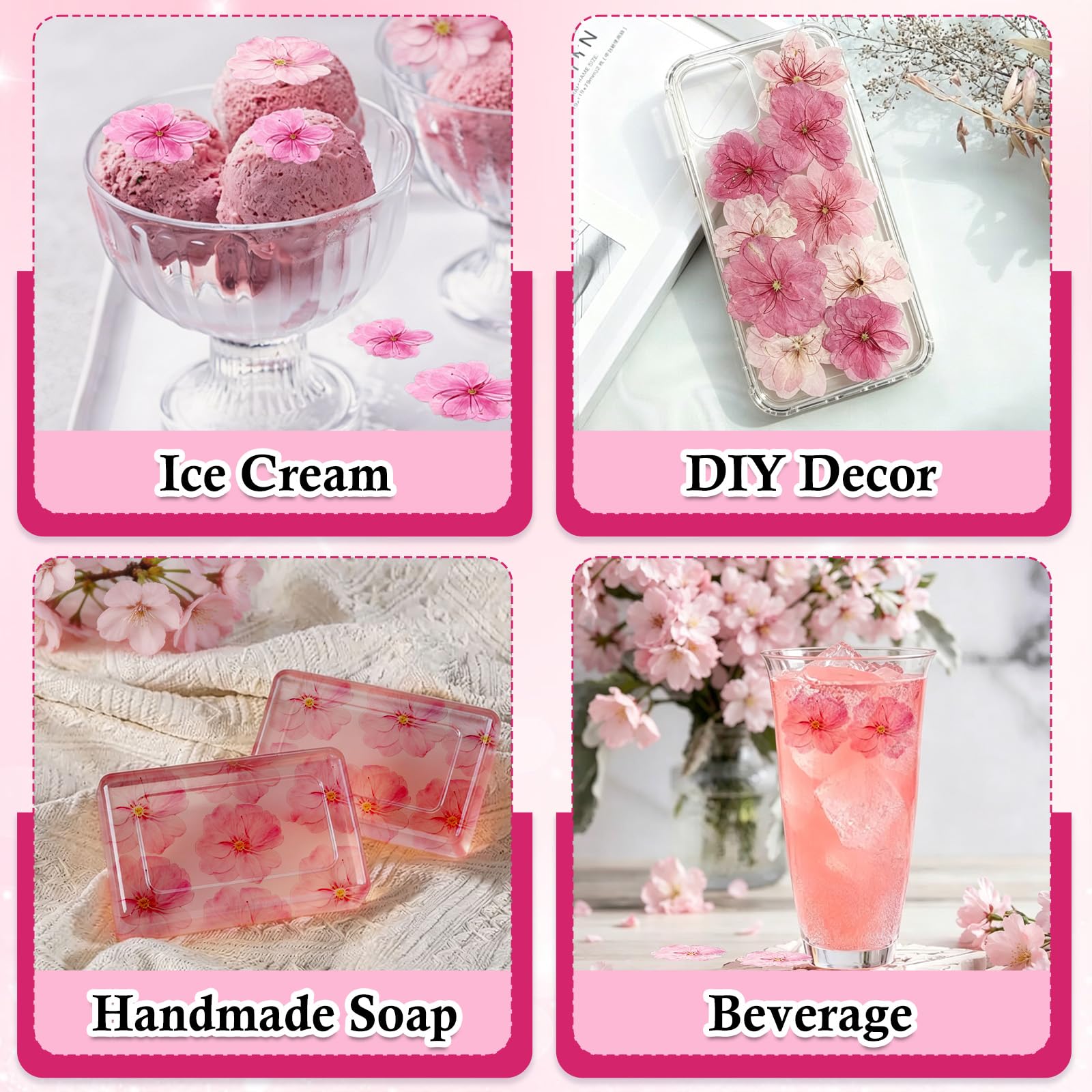 Fiori Commestibili Essiccati e Pressati 100% Naturali, Mix Rosa e Sakura, 50 Pezzi Decorazioni per Torte