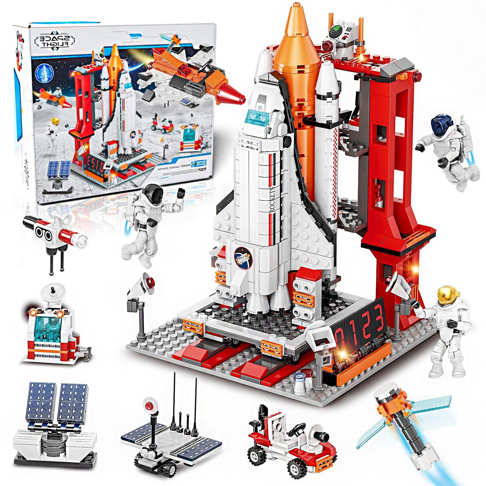 Kit Construction Fusée Spatiale 888 Pièces - 11 Modèles Possibles - STEM Pour Enfants 6+ - Avec Tour De Contrôle, Navette, Astronautes - Cadeau éducatif Et Ludique