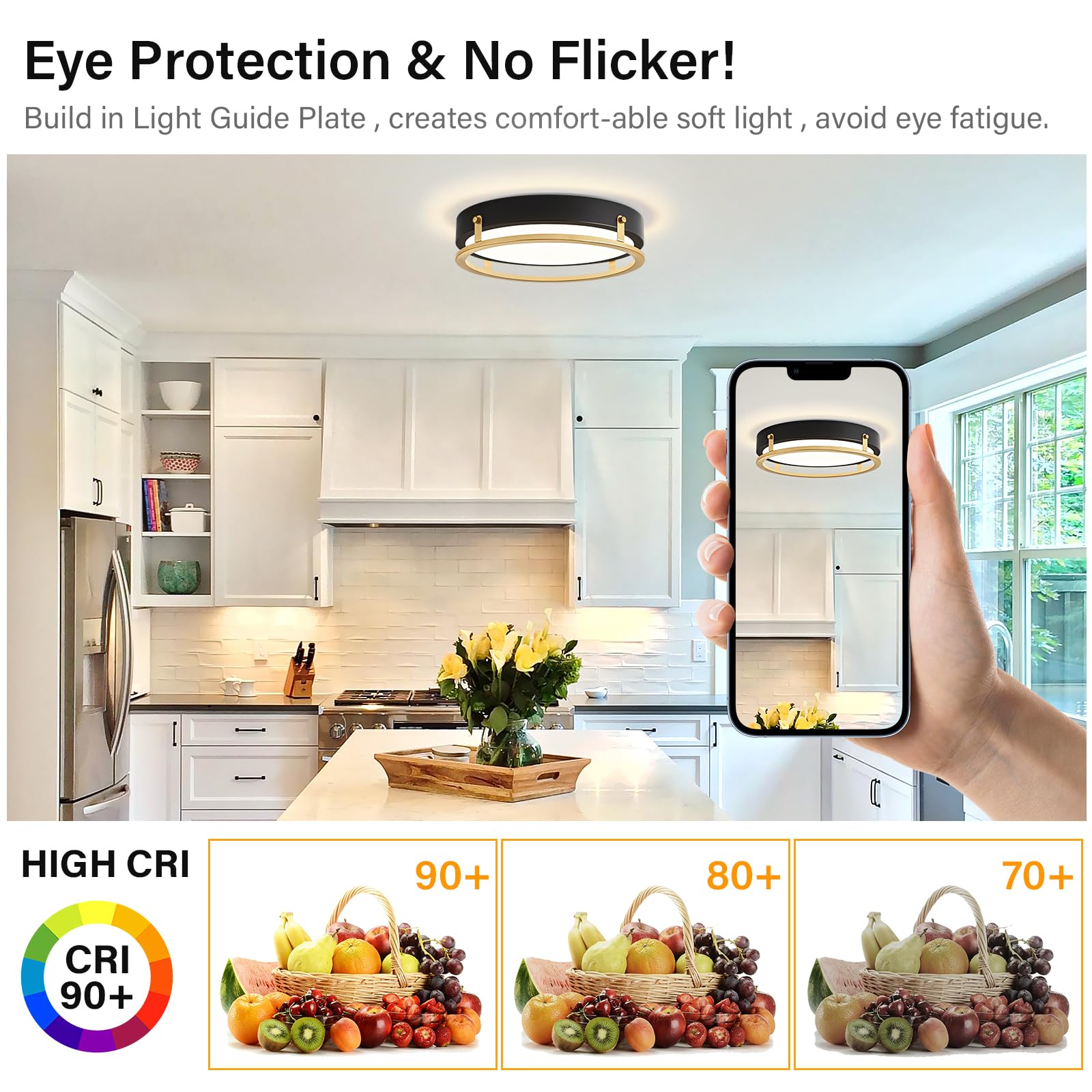 Peblto Modern Black and Gold Flush Mount Ceiling Light Fixture, Minimalist Round Hallway Ceiling Light, 12 Inch LED Ceiling Lamp for Bedroom, Kitchen, Laundry Room, Entryway