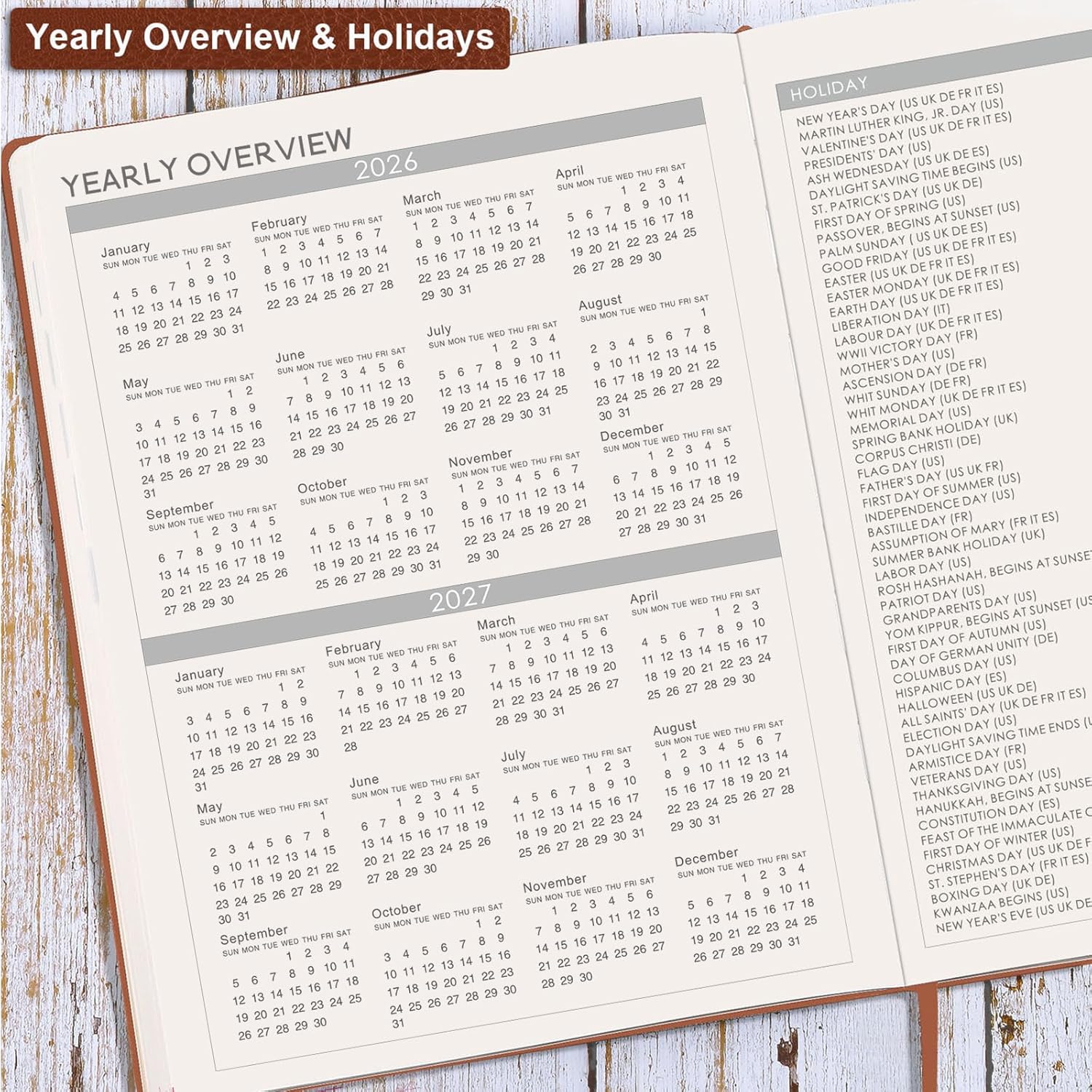 Planner 2026-2027 - 2026-2027 Planner Weekly and Monthly, 8.5" x 11", July 2026 - June 2027, Faux Leather Cover, Pen Holder, Pocket, 25 Notes Pages, A4 Premium Paper - Brown