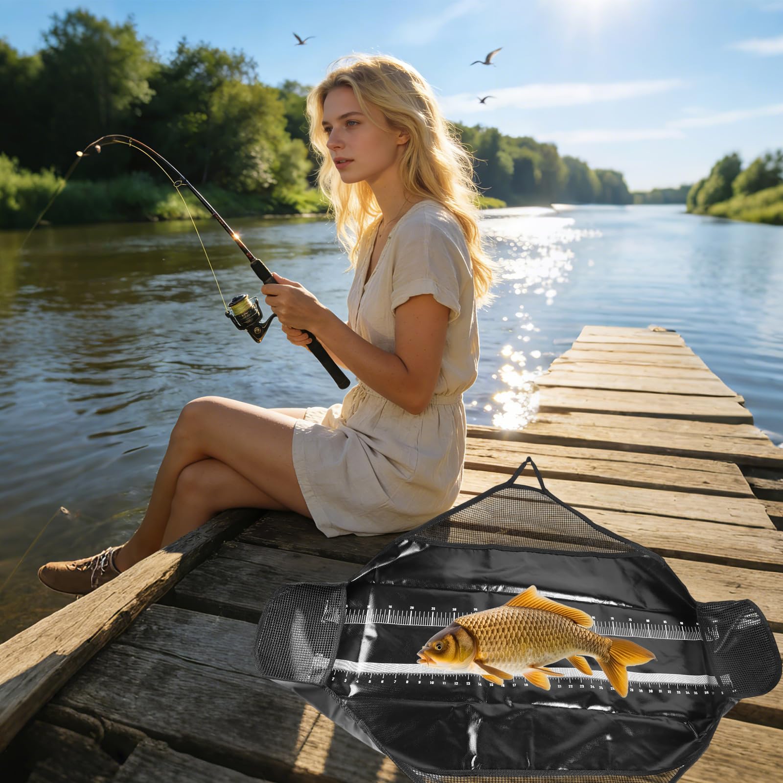 Abhakmatte-Angeln,Abhakmatte Mit Maßband,Fischmatte Mit Griffen,Bedruckten Skala Unterstützt Diese FischmaßMatte Für Karpfen Welse Und Raubfisch,120x65 cm Faltbar Wasserdicht PVC