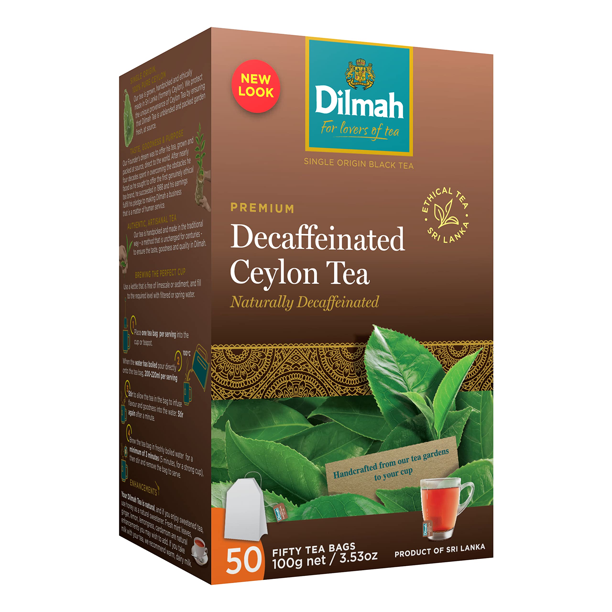Buy DilmahTea Premium Decaffeinated Ceylon Tea 50 Tea Bags, Ethical Sri