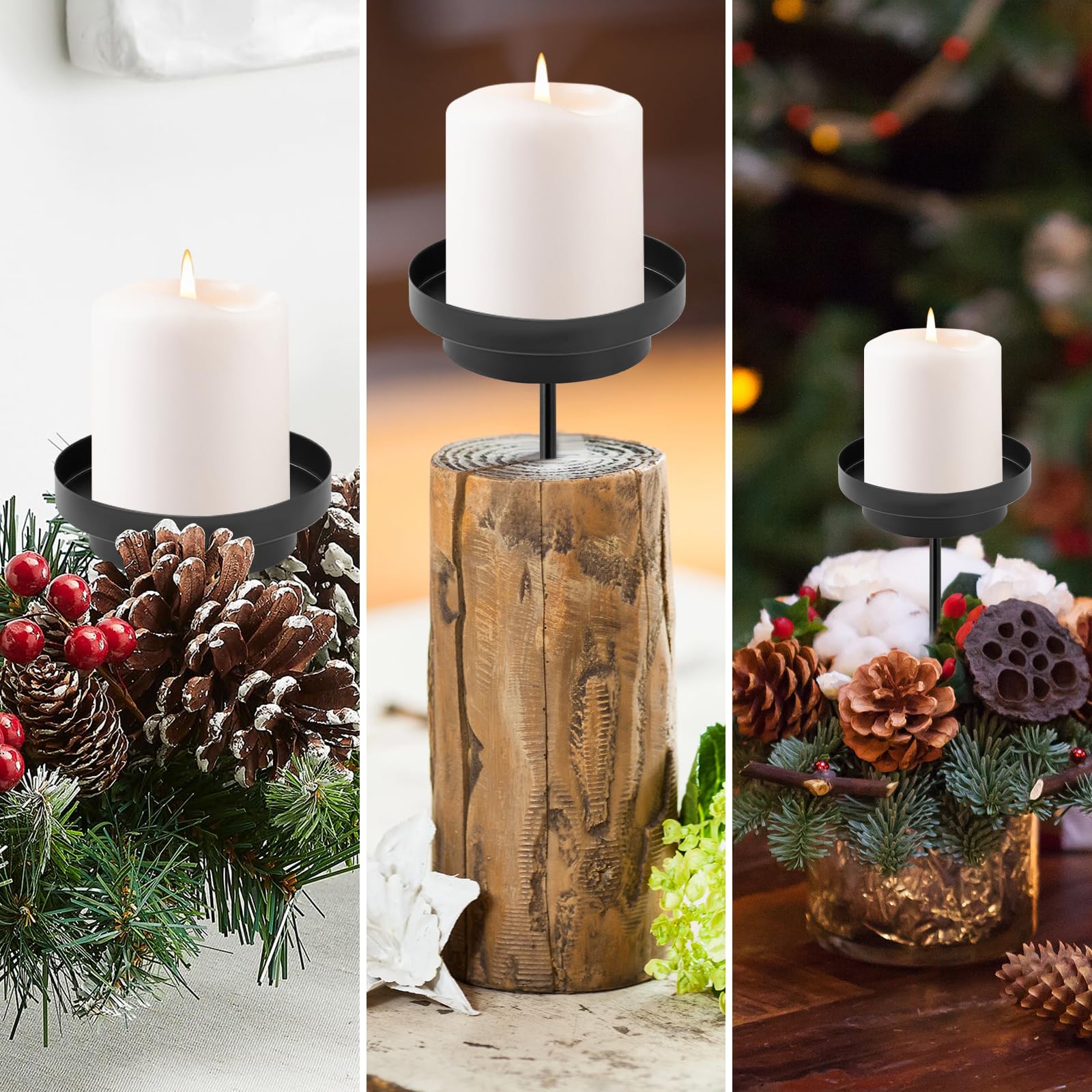 4 portacandele a forma di corona dell'Avvento, 2 in 1, in metallo, 8 cm, per cene a lume di candela, sala da pranzo, decorazioni per camini