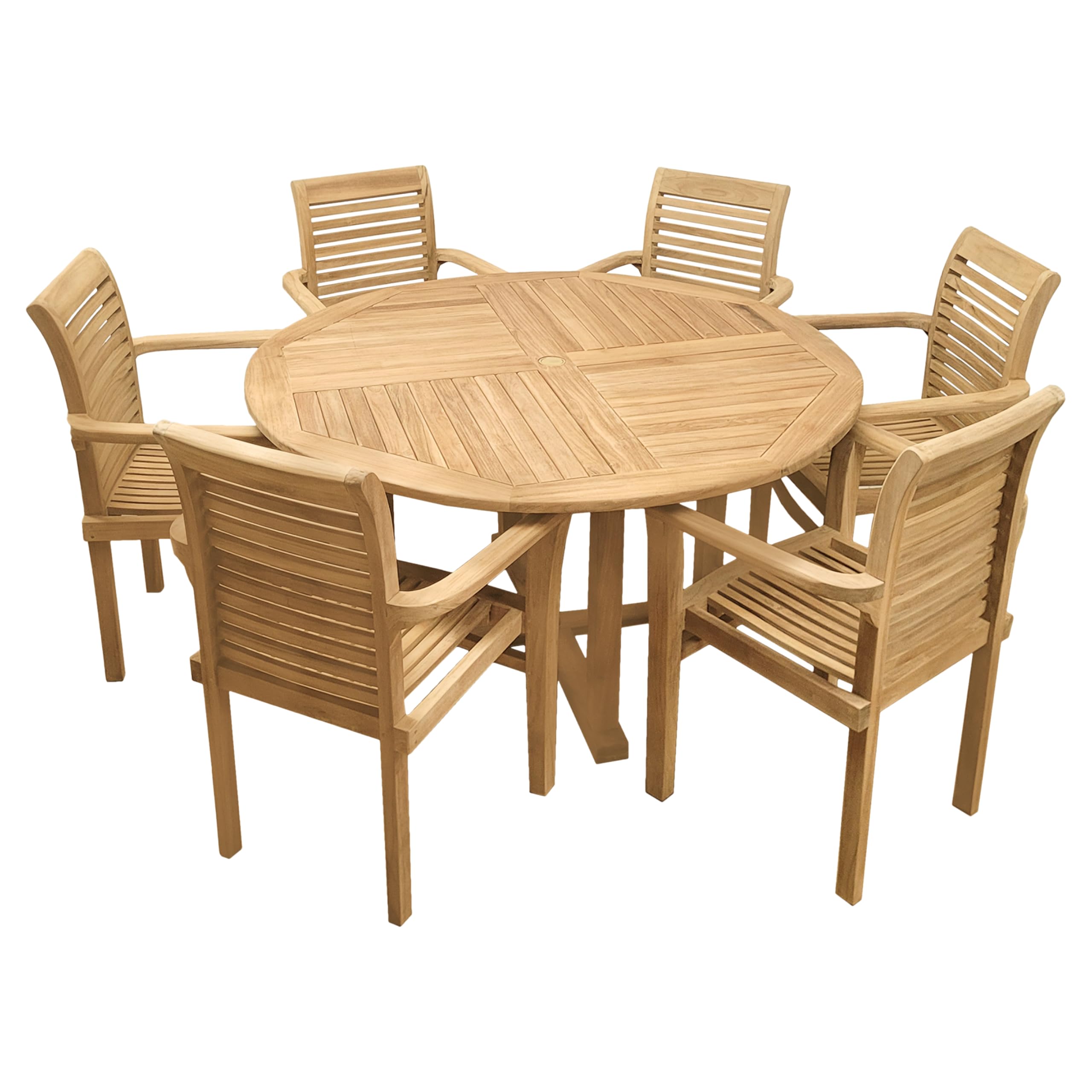 Endorphin Gartenmöbel-Set aus Teakholz, 7-teilig mit 140cm Tisch | 6 stapelbare Stühle, wetterfest, Outdoor Essgruppe, Gartentisch, Terrassenmöbel, Balkon