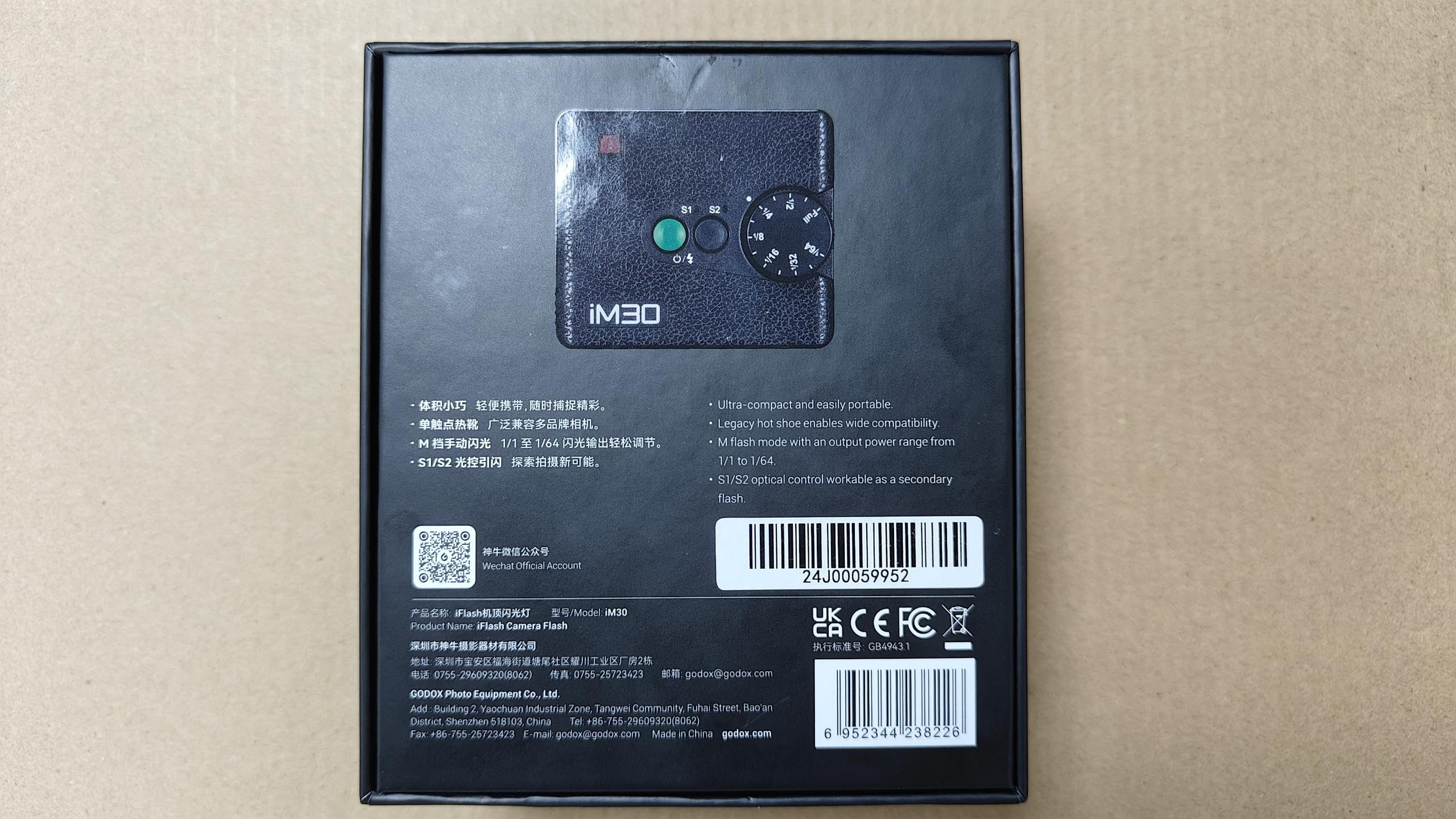 Godox Flash Godox iM30 Mini Flash - Camera Flash GN 15, 7 Power Levels, IM 30 Mini Manual Flash for Canon/Sony zv1/Sony zve10 /Ricoh gr3/Fuji f1-230 Full-Power Flashes/6500K±200K/3.6S Recycle