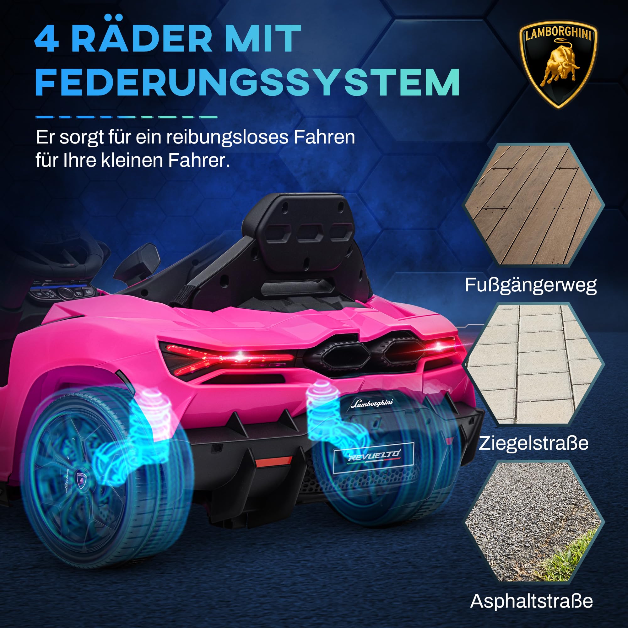 AIYAPLAY Kinder Elektroauto 12V Lamborghini Kinderauto, Flügeltür Rosa