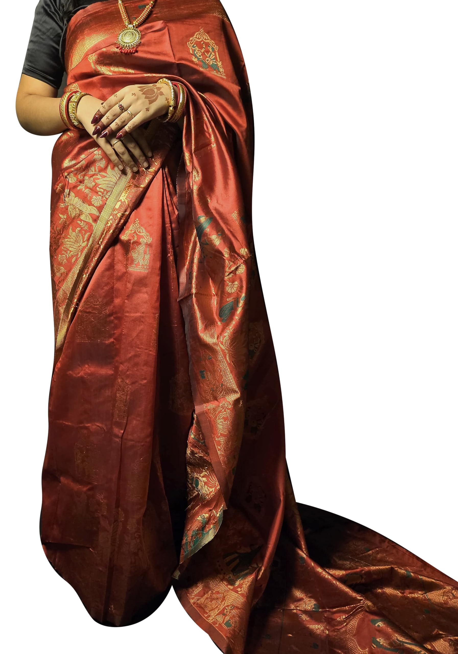 Baluchari Silk Saree,weaving and depictions of mythological stories on the pallu with a blouse piece