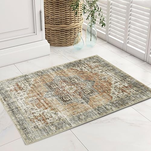 Miniatura 131 de COZYLOOM Alfombra de área de 2 x 6 pies, tribal, envejecida, para entrada, medallón vintage, alfombra para interiores, alfombra de pelo bajo, suave