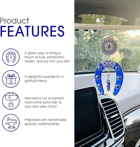 Miniatura 2 de LUCKBOOSTIUM Adorno colgante de mal de ojo con colgante de herradura y cristal azul y gema de sodalita Abalorios de buena suerte y regalos