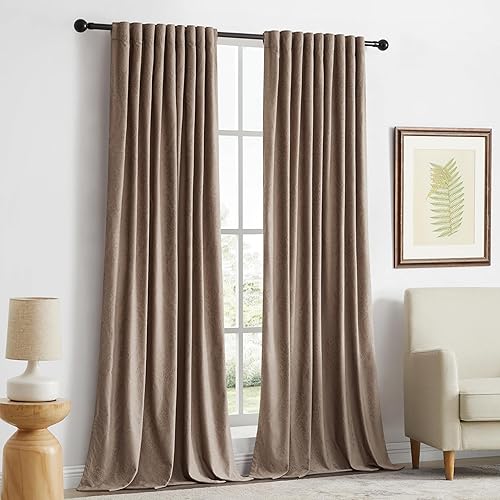 Miniatura 7 de GIGIZAZA Cortinas de terciopelo gris pardo de 63 pulgadas de largo para sala de estar, 2 paneles de cortinas bohemias de lujo con estampado de