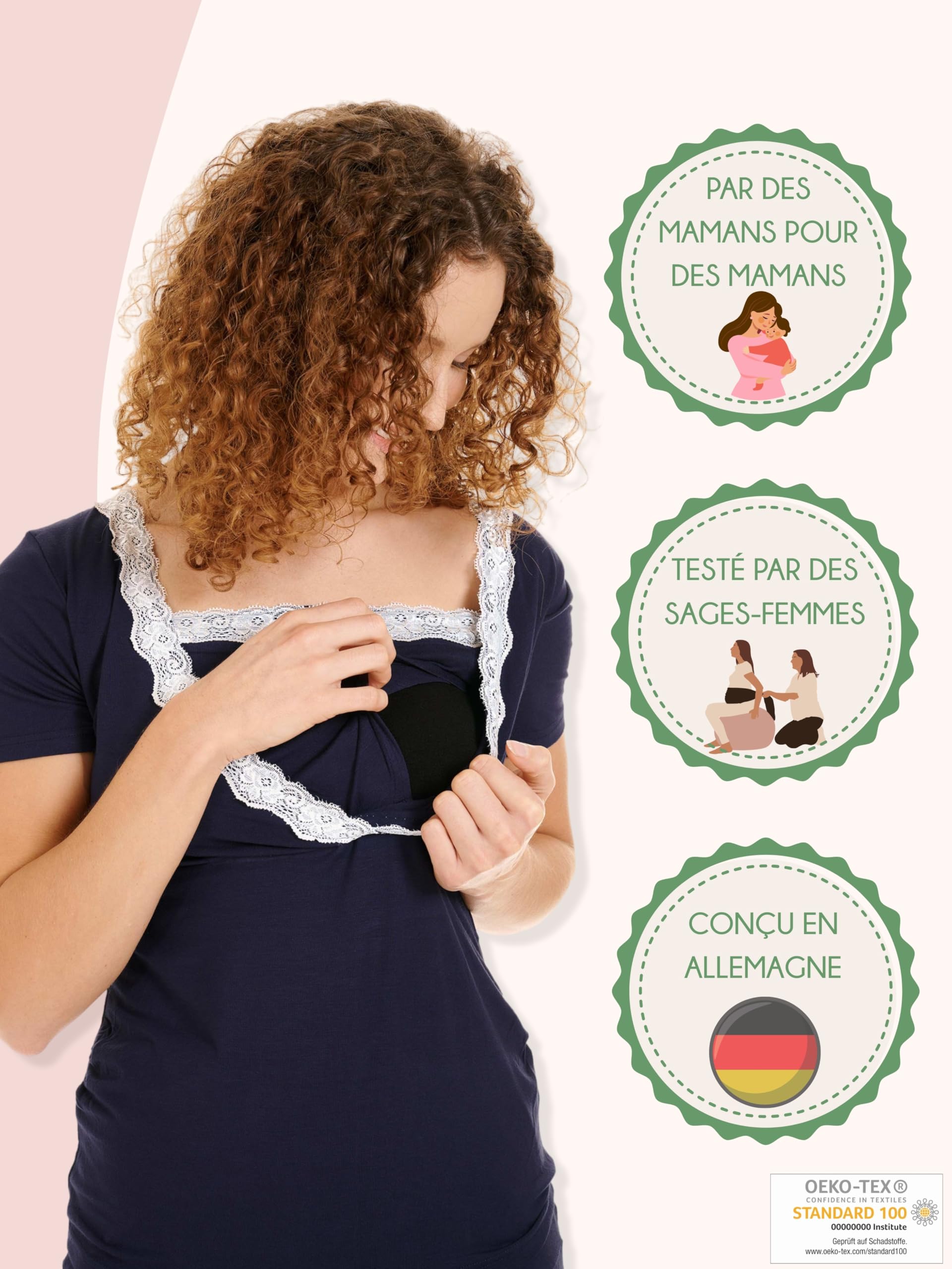 Herzmutter Pyjama Grossesse - Pyjama Maternité Allaitement - Vêtement de Nuit - pour Femme Enceinte - Pyjama Ensemble Maternité - Pantalon midi - Manches Courtes - 2900_2600_2500