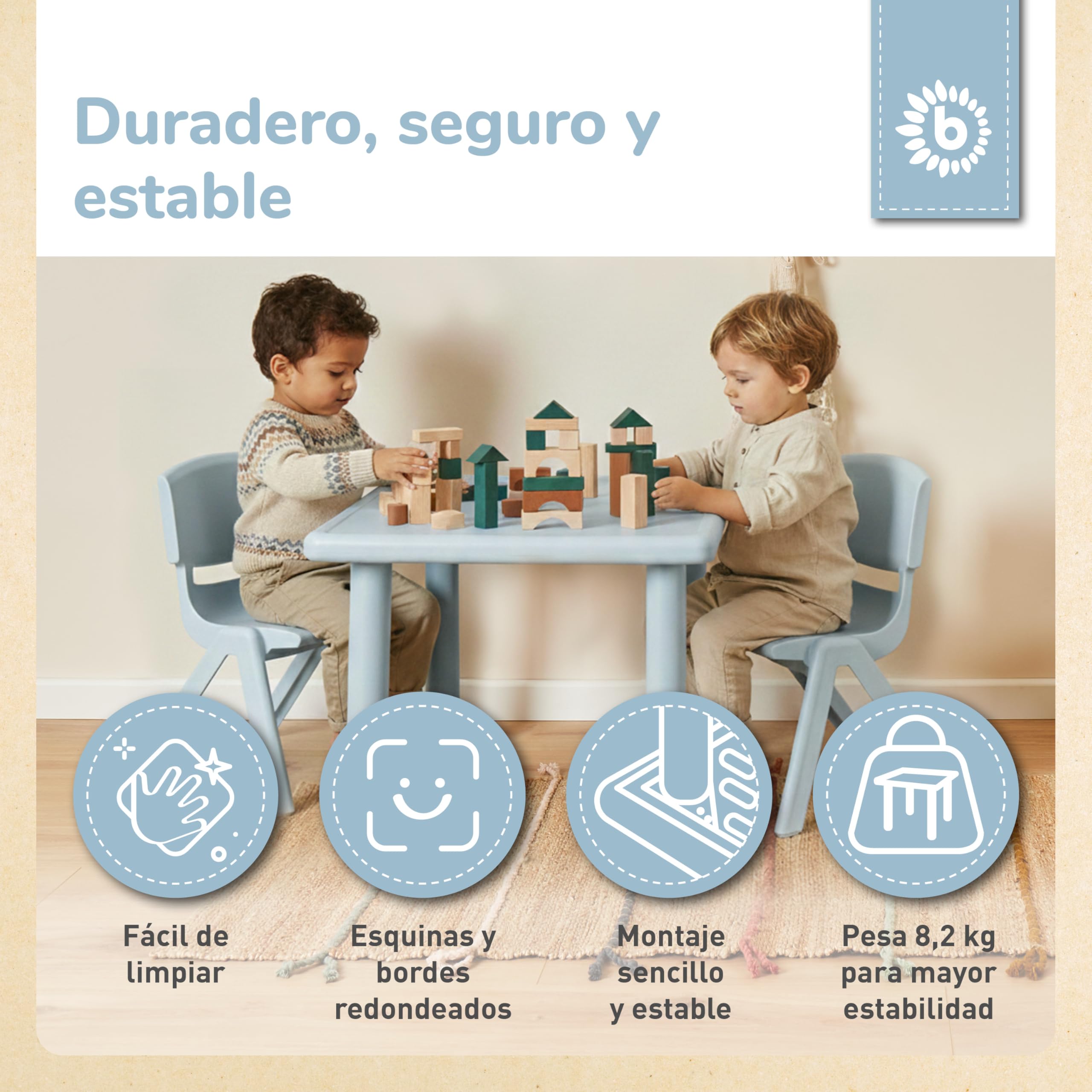 BIECO Mesa Infantil Grande Hazy Blue 62x62x52 cm | Mesa para Niños | Jardín Plástico | Muebles Jardín Exterior | Plástico Exterior