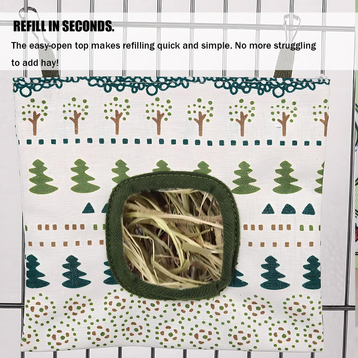 Rabbit Hay Feeder, Guinea Pig Hay Holder & Bunny Hay Feeder – Durable Hanging Hay Bag for Rabbits Chinchillas Guinea Pigs Bunnies – Chew-Resistant Hay Holder for Small Animals (Green) - image 7