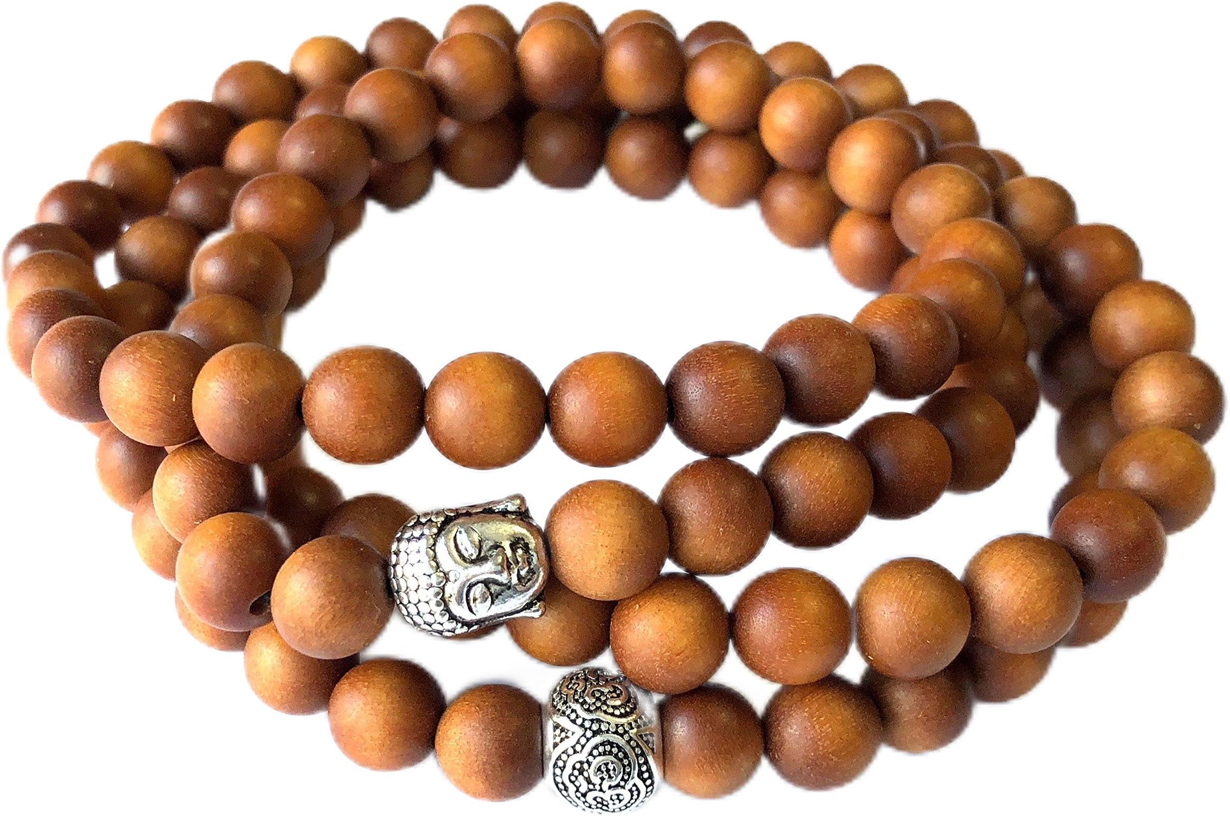 Agar Creations Mens Womens 108 Bead Sandalwood 8mm Mala Bracelet - Yoga Meditation Beads - Buddha Prayer Beads