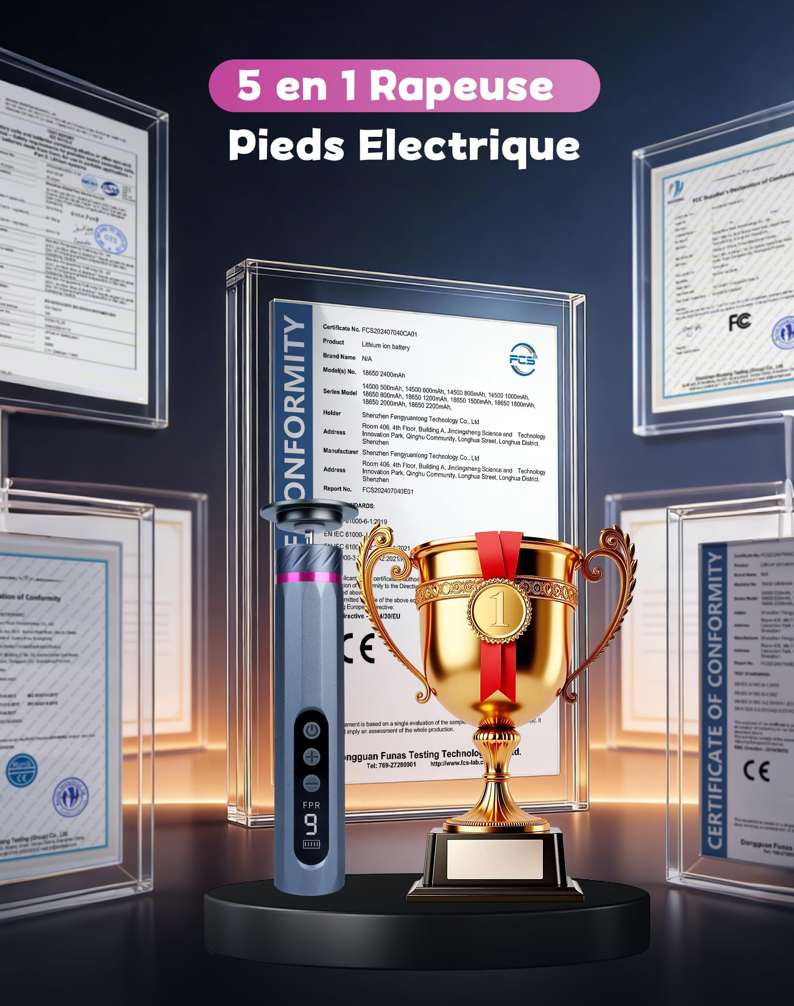5 en 1 Rapeuse Pieds Électrique Ponceuse Pieds Electrique Râpe Pied Pédicure Rappe Pieds Lime HoneyGlow 9 vitesses réglables 4500tr/min Rechargeable 2000Mah Anti-Callosités(Gris)
