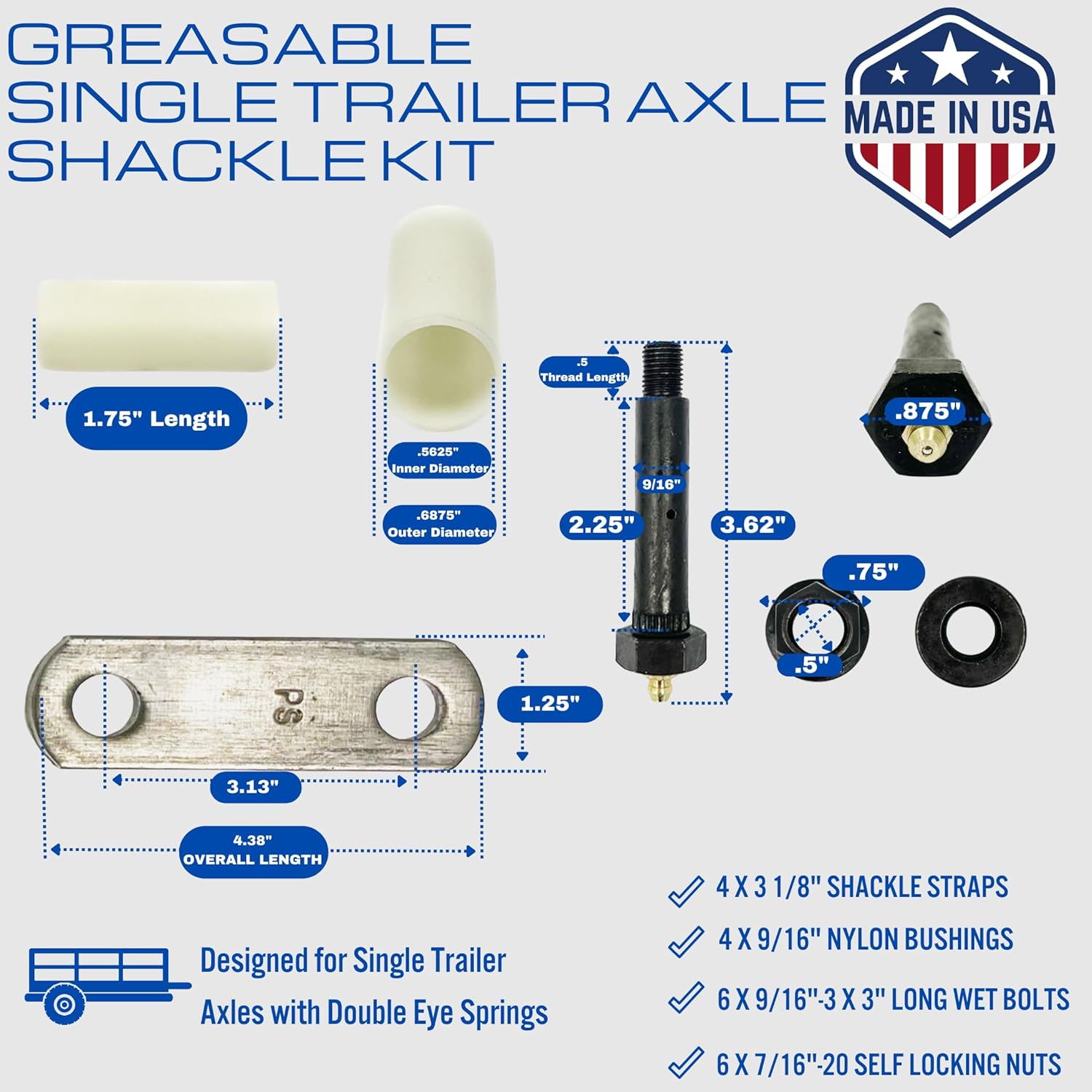 SOUTHWEST WHEEL USA Made Greaseable 2,000 lbs. Trailer Axle Suspension Kit Incl. Leaf Springs, Shackle & U-Bolt kit