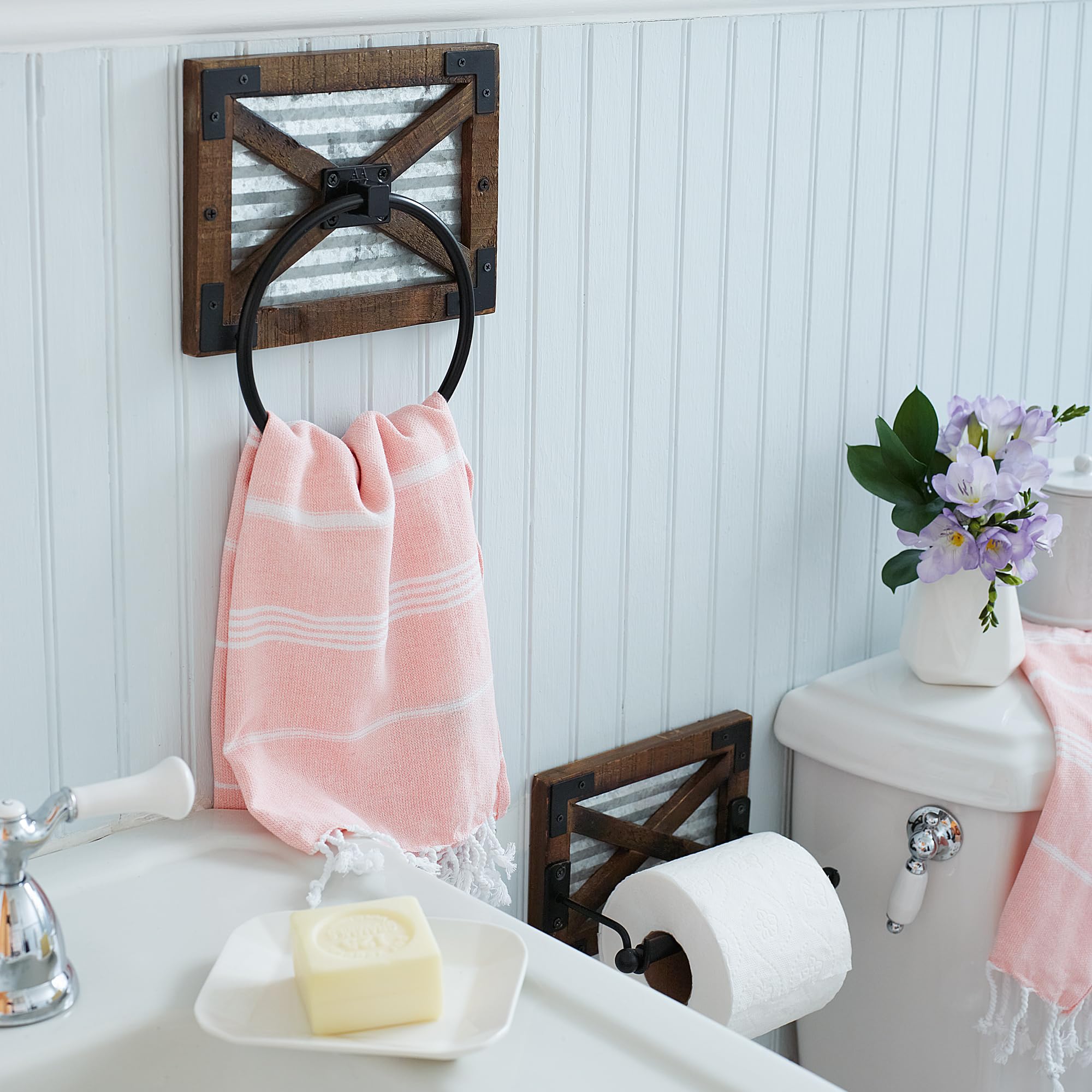 Autumn Alley Farmhouse Toilet Paper Holder with Bracket - Farmhouse Bathroom Rustic Country Decor - Rustic Bathroom Accessories Featuring Warm Brown Wood, Galvanized Metal, and Black Metal — Amazon image 9