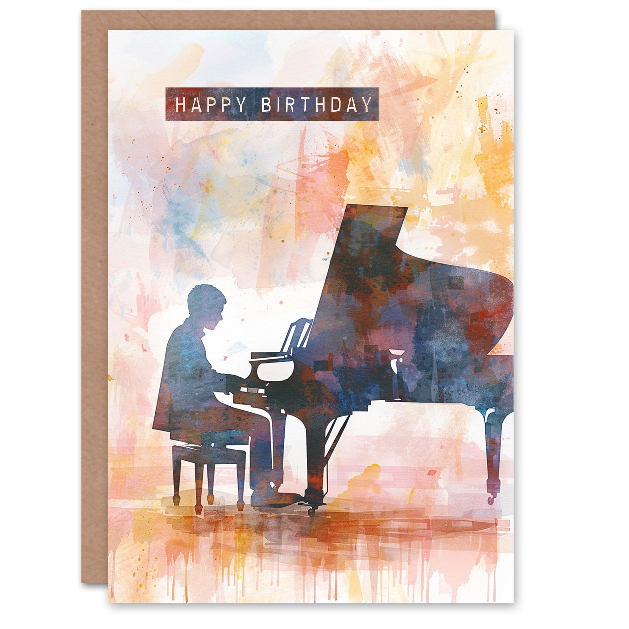Artery8 Pianist Playing Piano Musician Music Watercolour Blank For Him Or Her Art Birthday Card