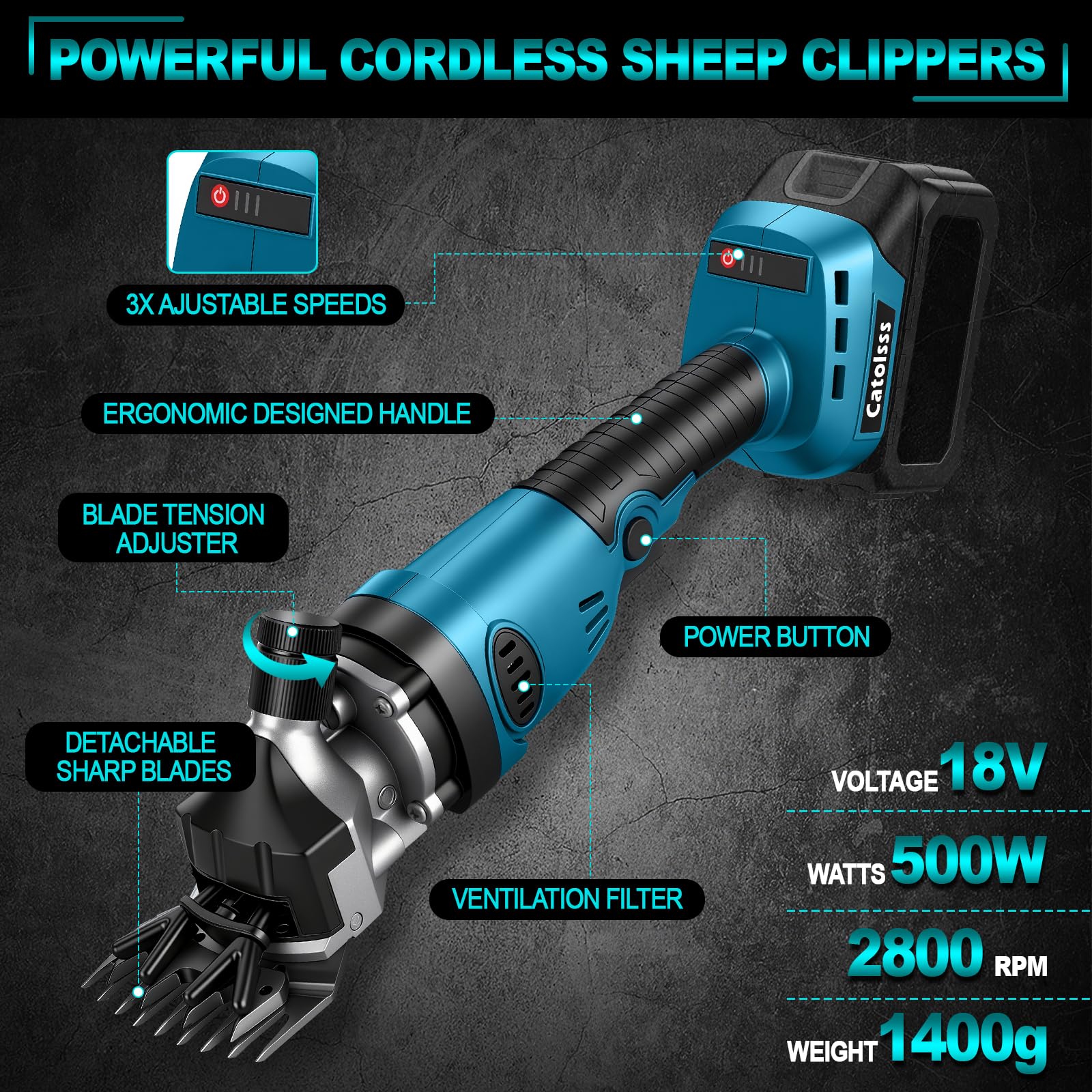 Forbici a batteria per Makita 18 V, senza spazzole, 850 W, 2800 giri/min, 3 marce, forbici per lana per rasatura di lana di pecore, capre e bovini sporchi (senza batteria)