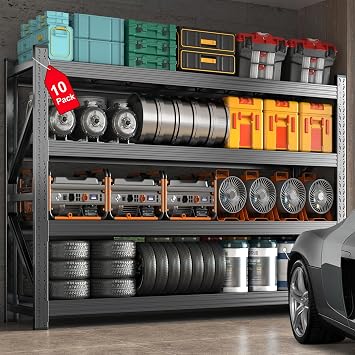 Garage Shelving Heavy Duty Storage Shelves, 4 Tier 5000lbs Adjustable Garage Shelves 71" W x 24" D x 71" H Metal Shelving, Utility Rack Shelf, Industrial Shelve Units, 10 Pack