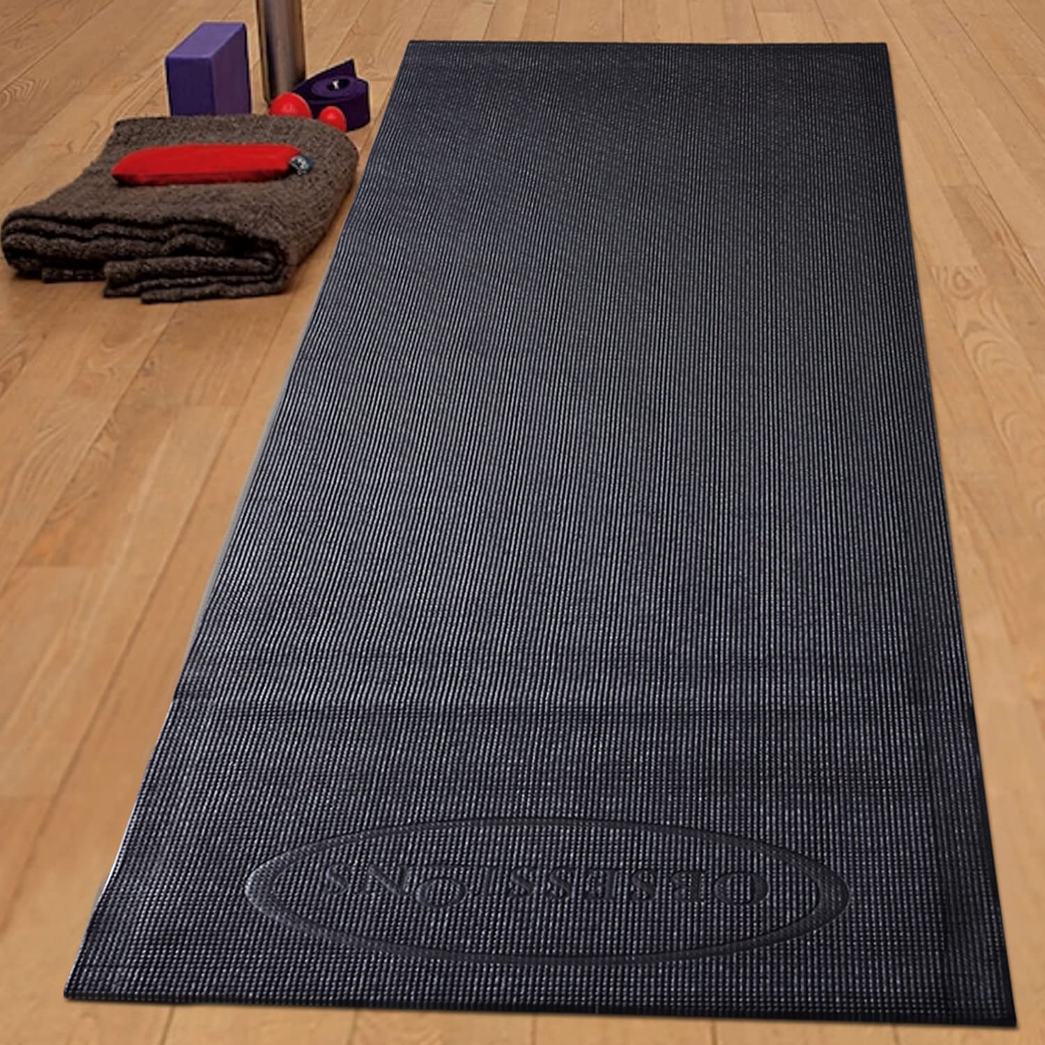 OBSESSIONS Anti-Slip PVC Solid Yoga Mat with Carrying Strap (L)173 X (W)61cm, Black (B0BZYLVLTM) Amazon Price History, Amazon Price Tracker