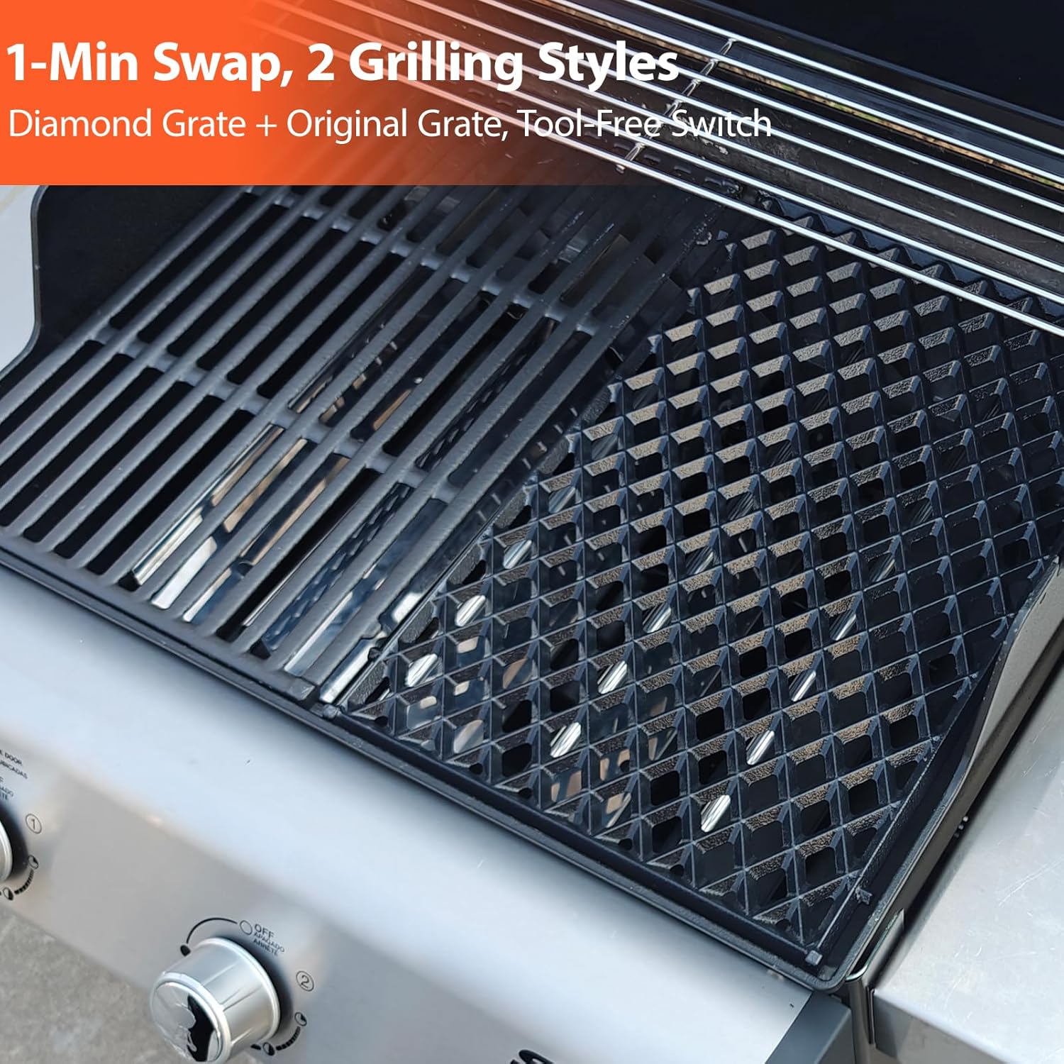 17.5" Dual Sided Diamond Sear Grill Grates for Weber Spirit 300/400 & Spirit II 300 Series, E/S-310 E/S-320 E/S-330, Spirit 700, Genesis Silver/Gold B/C, Porcelain Enameled Cast Iron Replacement Grate