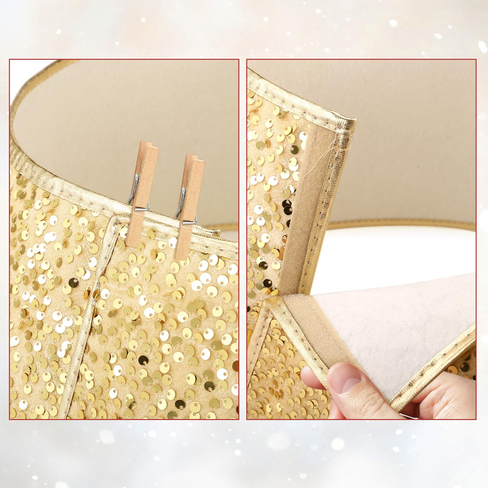 LIHAO Copri Base Albero Natale Oro Glitter, 40×20×60CM, Anello per Albero di Natale