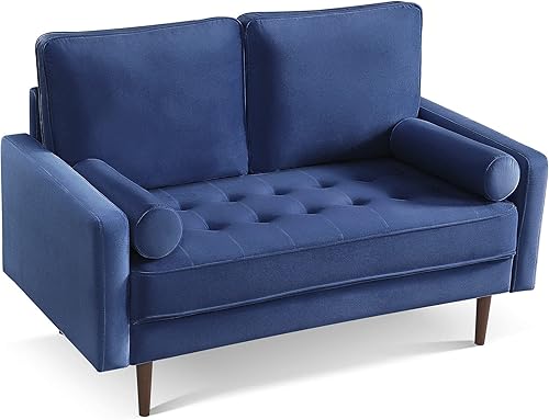 Miniatura 3 de Sofá de dos plazas tapizado moderno de 57.1 pulgadas con reposabrazos, sofá de terciopelo contemporáneo con 2 almohadas de refuerzo, sofá para