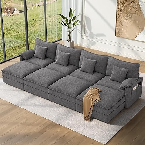 Miniatura 13 de Vesgantti Sofá Seccional Modular de 108", Cómodo Sofá Nube con Otomana Móvil de Chenilla y Asiento Profundo, Sofá Modular en Forma de L, Sofás