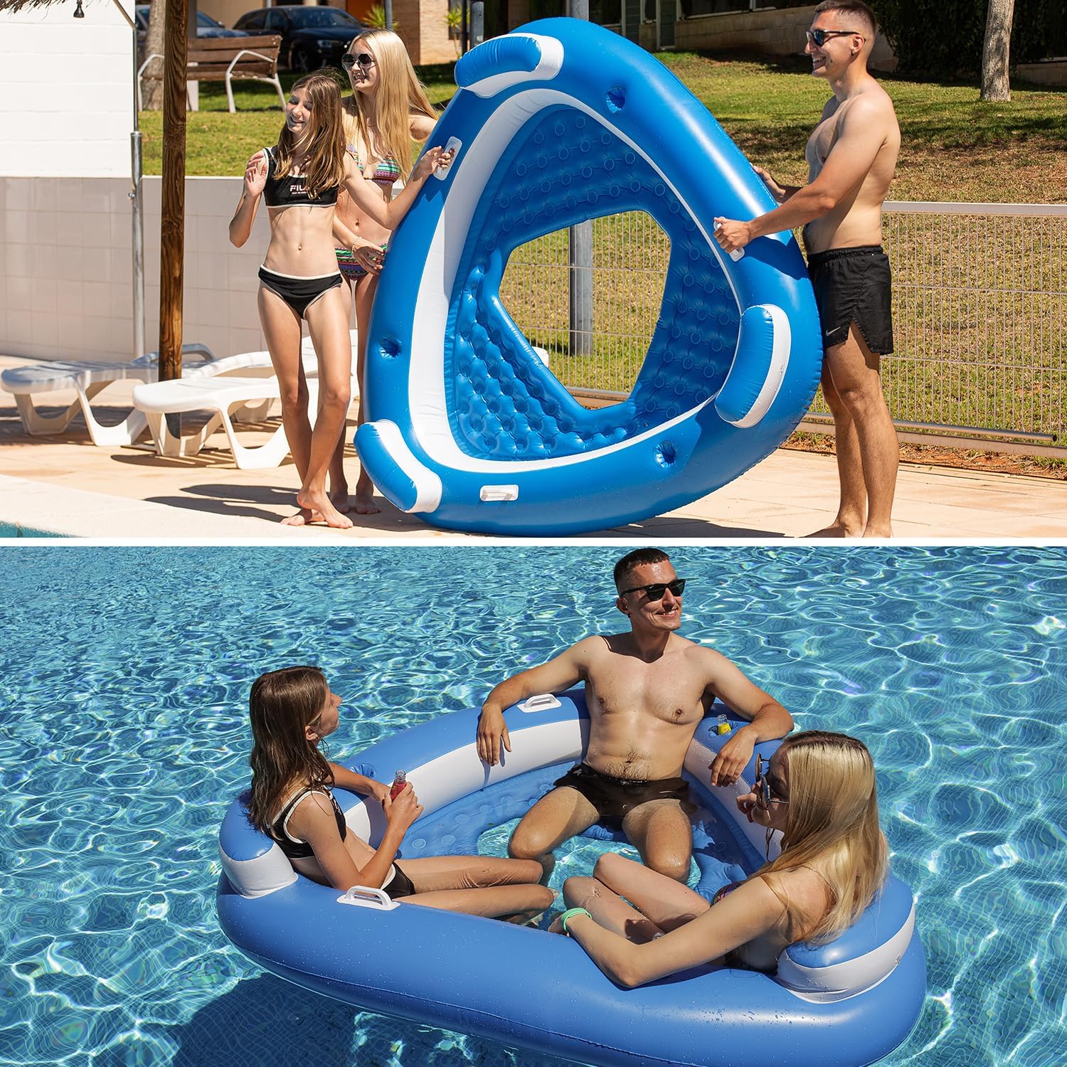 Zento Deals Inflatable Floating Island Pool Float-Multi-Person Relaxation Lounger with Cupholders for Ultimate Comfort in Pool, River, Beach, and Lake-Tanning Float, Big Floatie for Adults