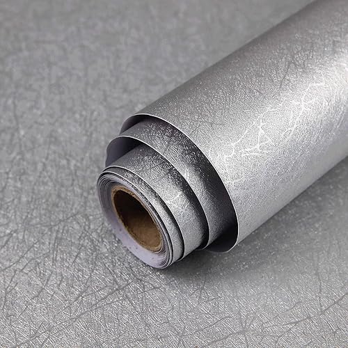 Abyssaly 15.7 inch X 118 inch Silver Grey Wallpaper Embossed Self Adhesive Peel and Stick Removable Home Decoration Vinyl Cabinet Countertops Furniture Countertop Solid Color Shelf Paper Silk