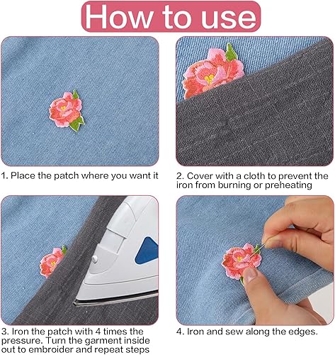 Miniatura 4 de 15 piezas de mini parches de flores para planchar, parches decorativos de flores, 13 patrones bordados con 2 piezas de kit de costura, apliques de