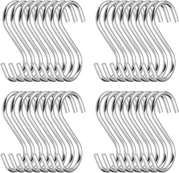 100 Pack 2.75 Inch S Hooks Stainless Steel S Shaped Hooks Heavy Duty S Hooks for Hanging Pans and Pots, Coffee Cups, Clothes, Plant, Jean, Silver