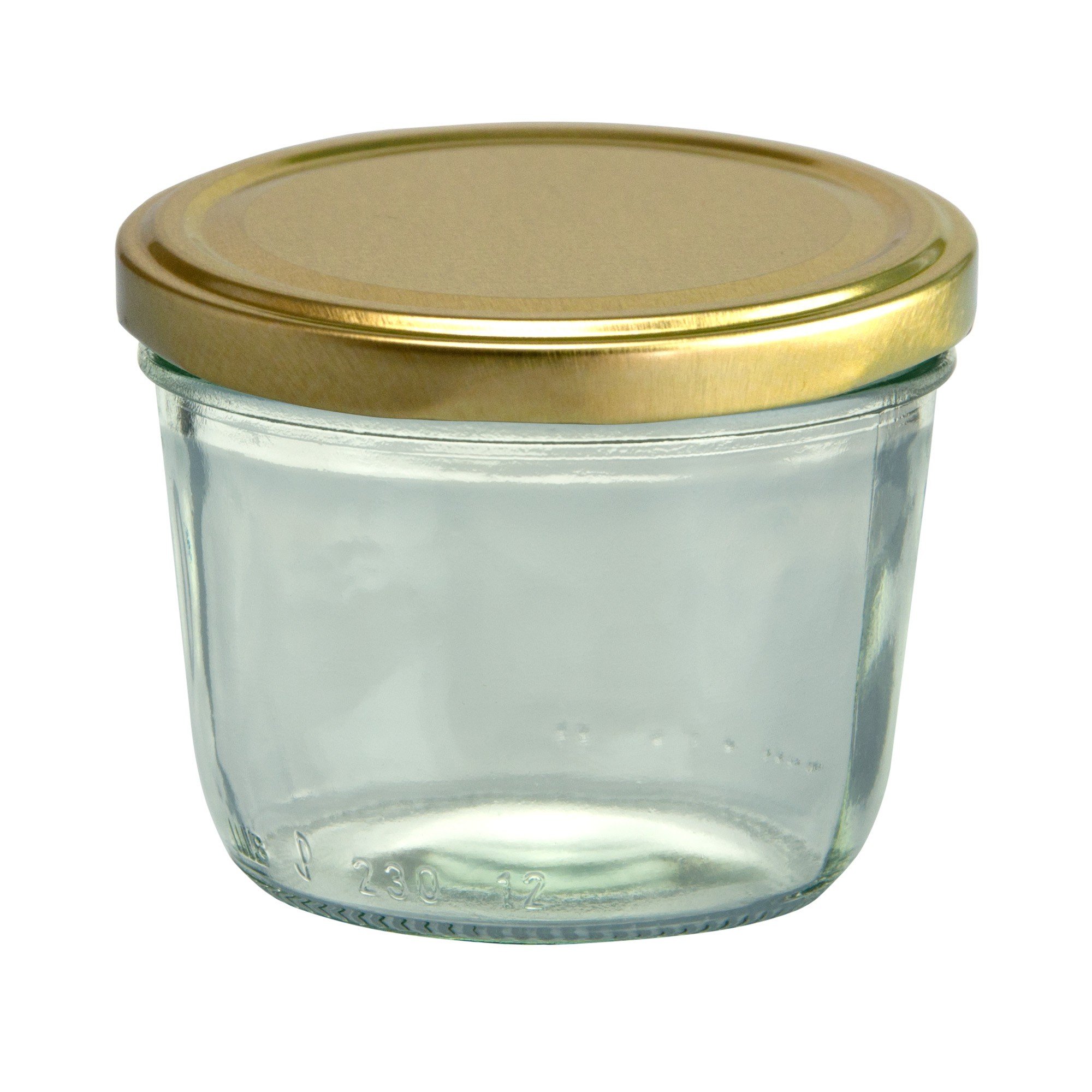 MamboCat Set da 50 vasetti in vetro per marmellate e conserve, da 230 ml, coperchio dorato, con libro di ricette incluso