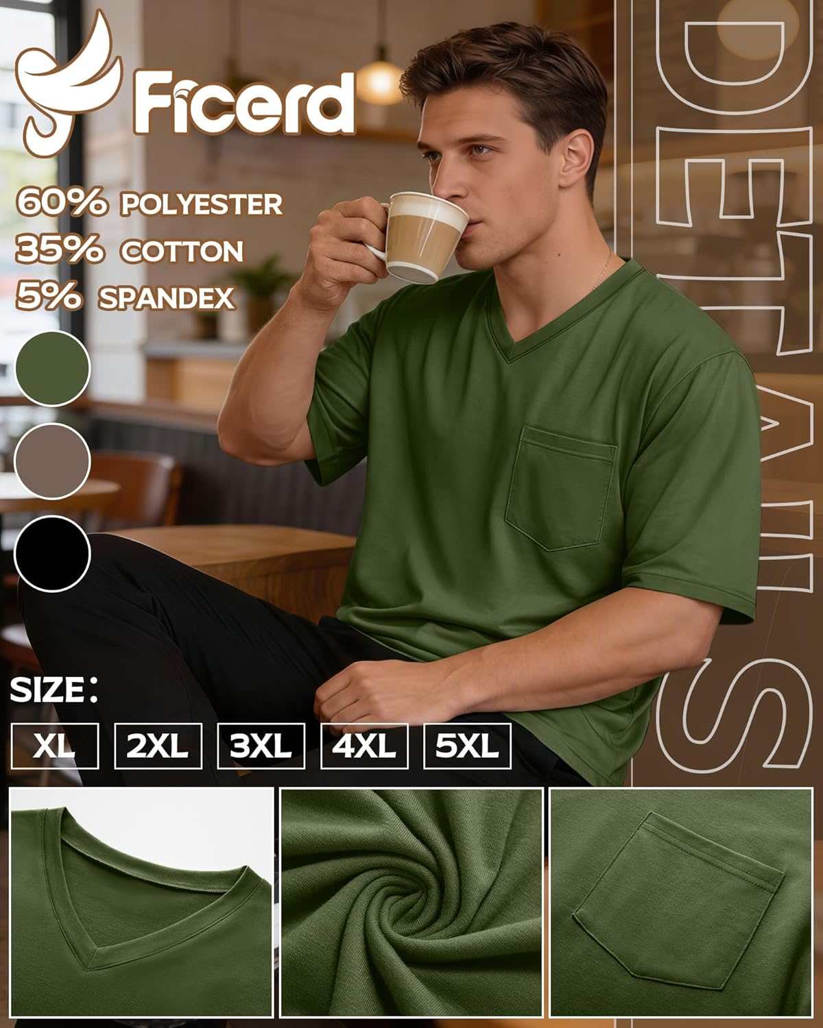 Ficerd 3 Pack Men's V Neck T Shirts Short Sleeve Plus Size Tee Loose Casual Top Cotton Basic Oversized Shirts with Pocket - Image 4