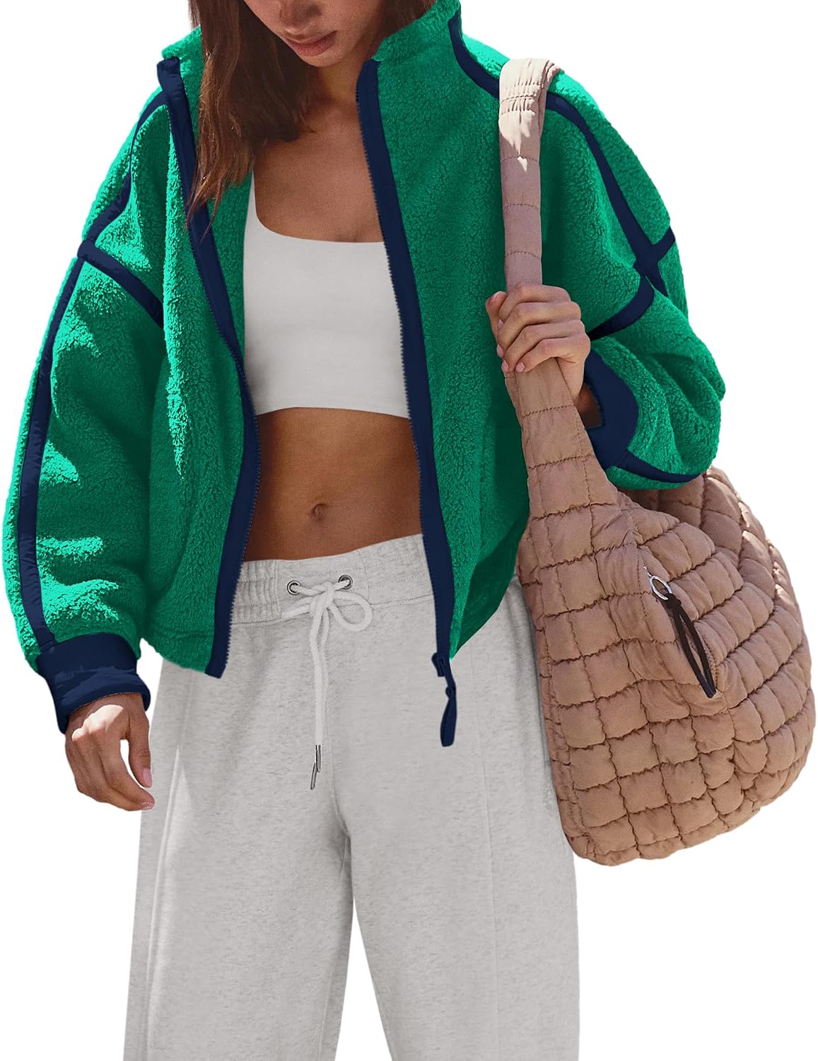LAMISSCHE Zip up Fleece Jacket Women Long Sleeve Sherpa Sweatshirt