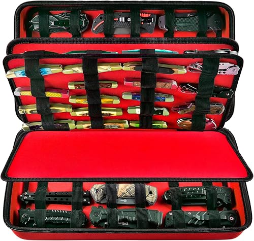 Miniatura 8 de Vitrina para más de 66 cuchillos de bolsillo. Soporte plegable, organizador de almacenamiento de mariposas, bolsa de colección de rollos de