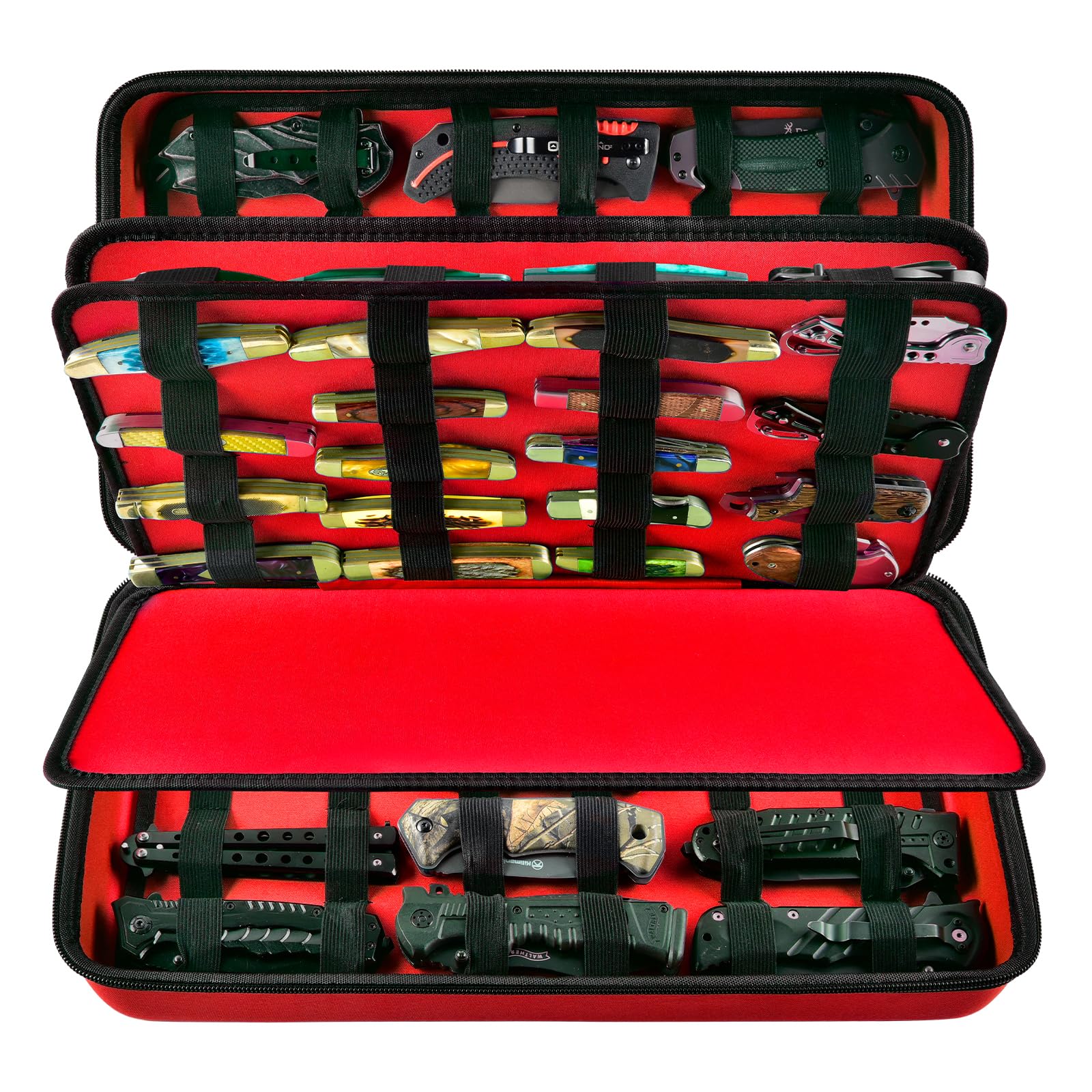 GWCASE Knife Display Case for 66+ Pocket Knives. Folding Holder, Butterfly Storage Organizer, Roll Collection Pouch for Survival Tactical Outdoor - Red