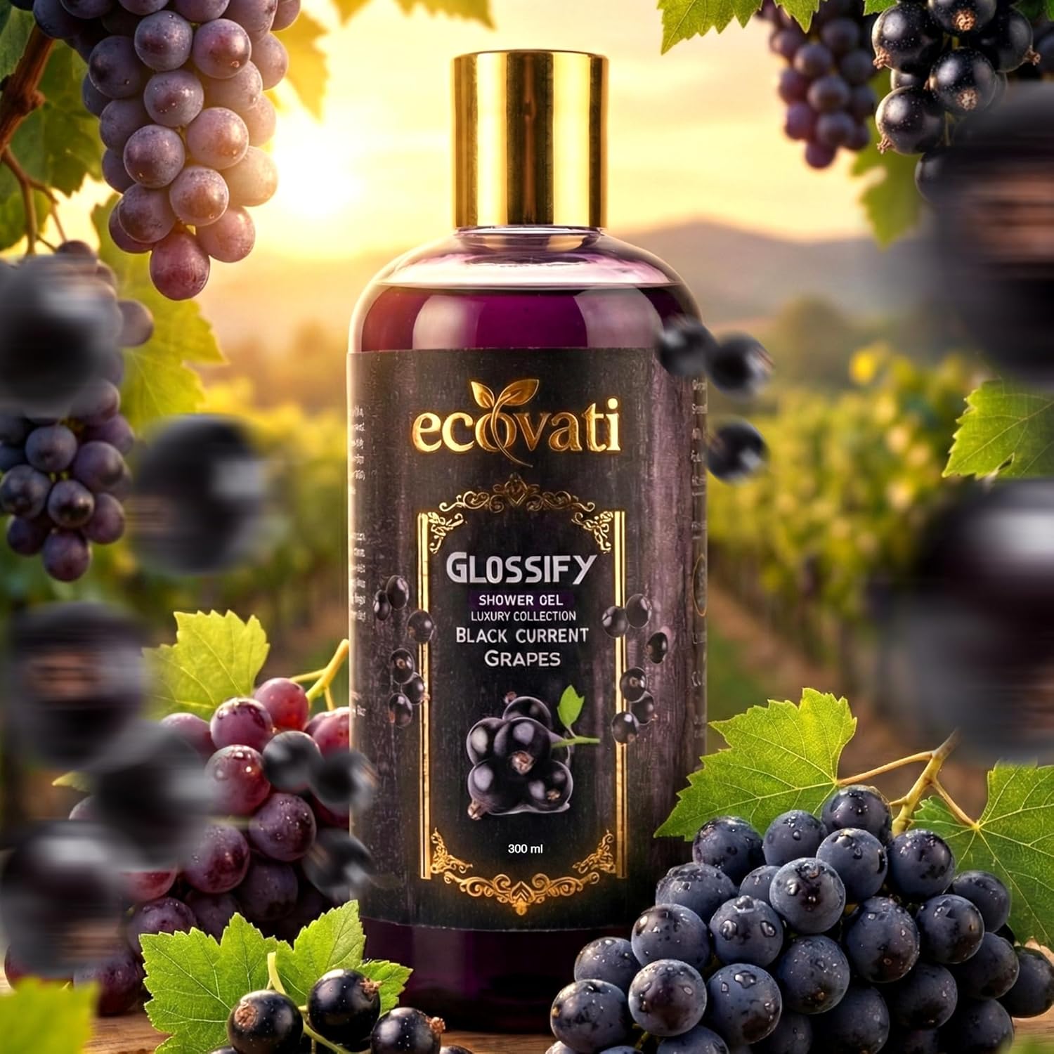 Glossify Luxury Blackcurrant Grape Shower Gel | Deep Cleansing & Hydrating Body Wash with Aloe Vera and Vitamin E | Refreshing Fragrance | 300 ML