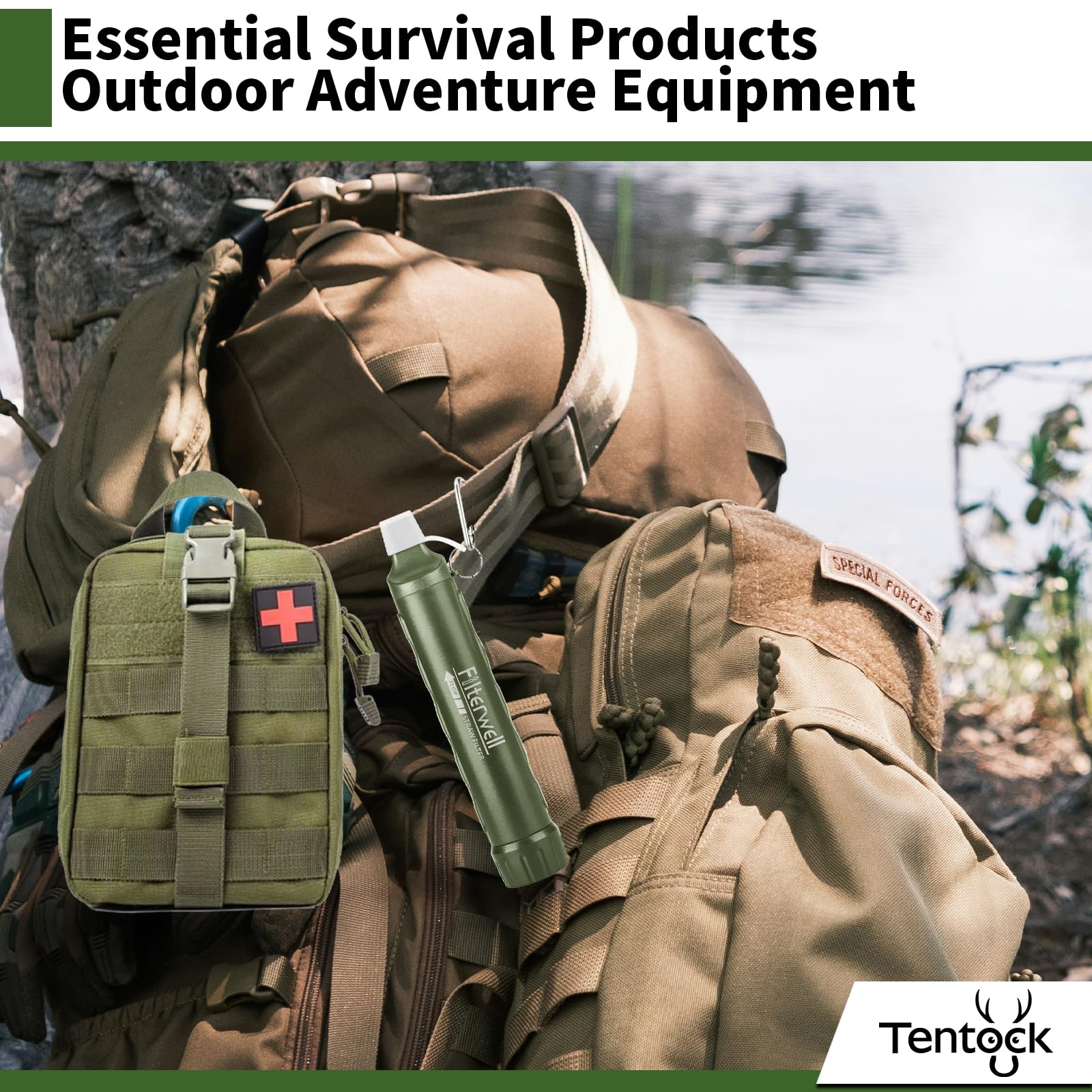 Tentock Purificateur d'eau d'extérieur léger portable multi-filtre haute efficacité camping pique-nique randonnée voyage protection civile alimentation d'urgence de guerre