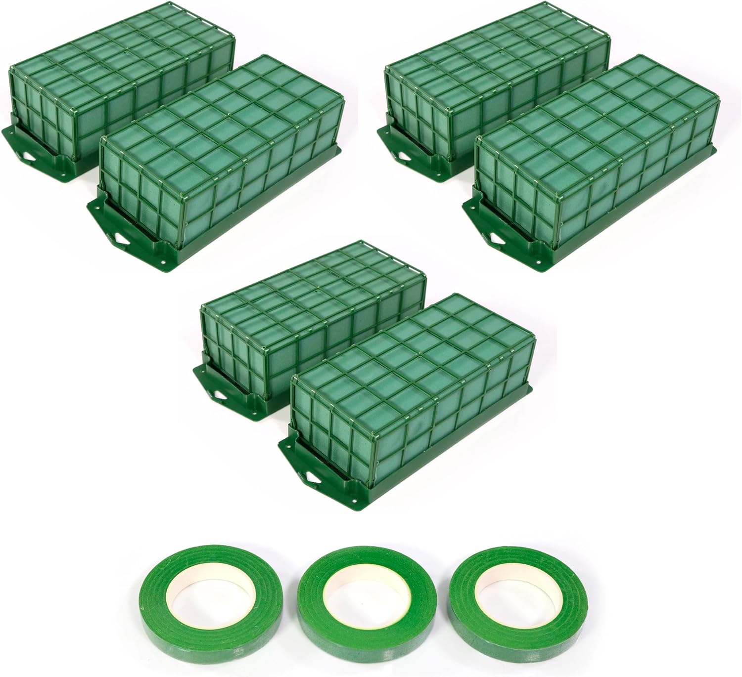 Venmark Floral Foam Cage, 6 Pack – Rectangle Flower Foam Block Holders for Fresh and Artificial Flower Arrangements, Weddings, Holidays - Complete with Floral Tape