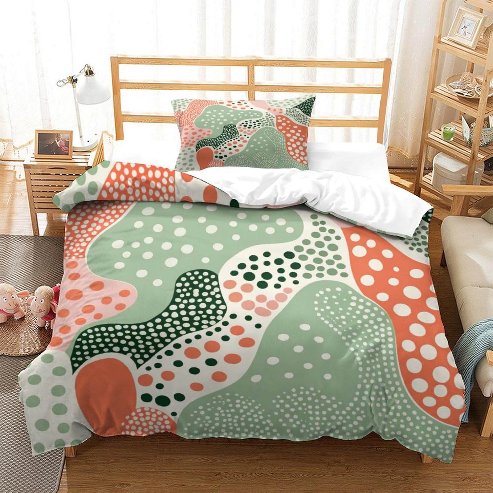 P1S9U7W5Y Abstract Dots 3D Printed Duvet Cover Set 3pcs Microfiber Wavy Bedding Set Single