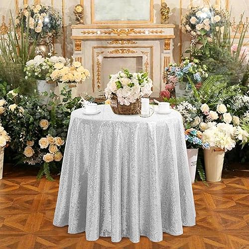 Miniatura 6 de OQSQ - Mantel redondo de lentejuelas plateadas, mantel con purpurina para decoraciones de despedida de soltera, cumpleaños, bodas, postres,