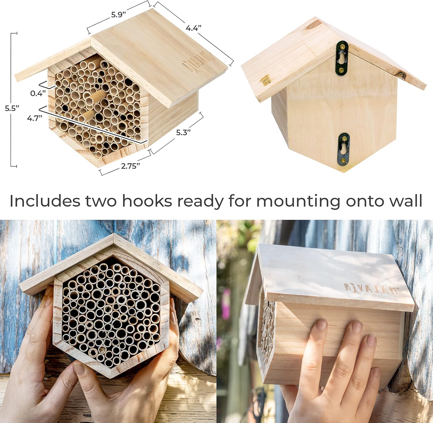 Phragmite Reed Wax Coated Mason Bee House Plus 125 Piece Refill Pack of Phragmite Reeds