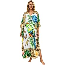 RanRui Vibrant Paisley Retro Big Floral Print Beach Cover Up Caftans for Women V Neck Batwing Boho Graphic kafan Dresses